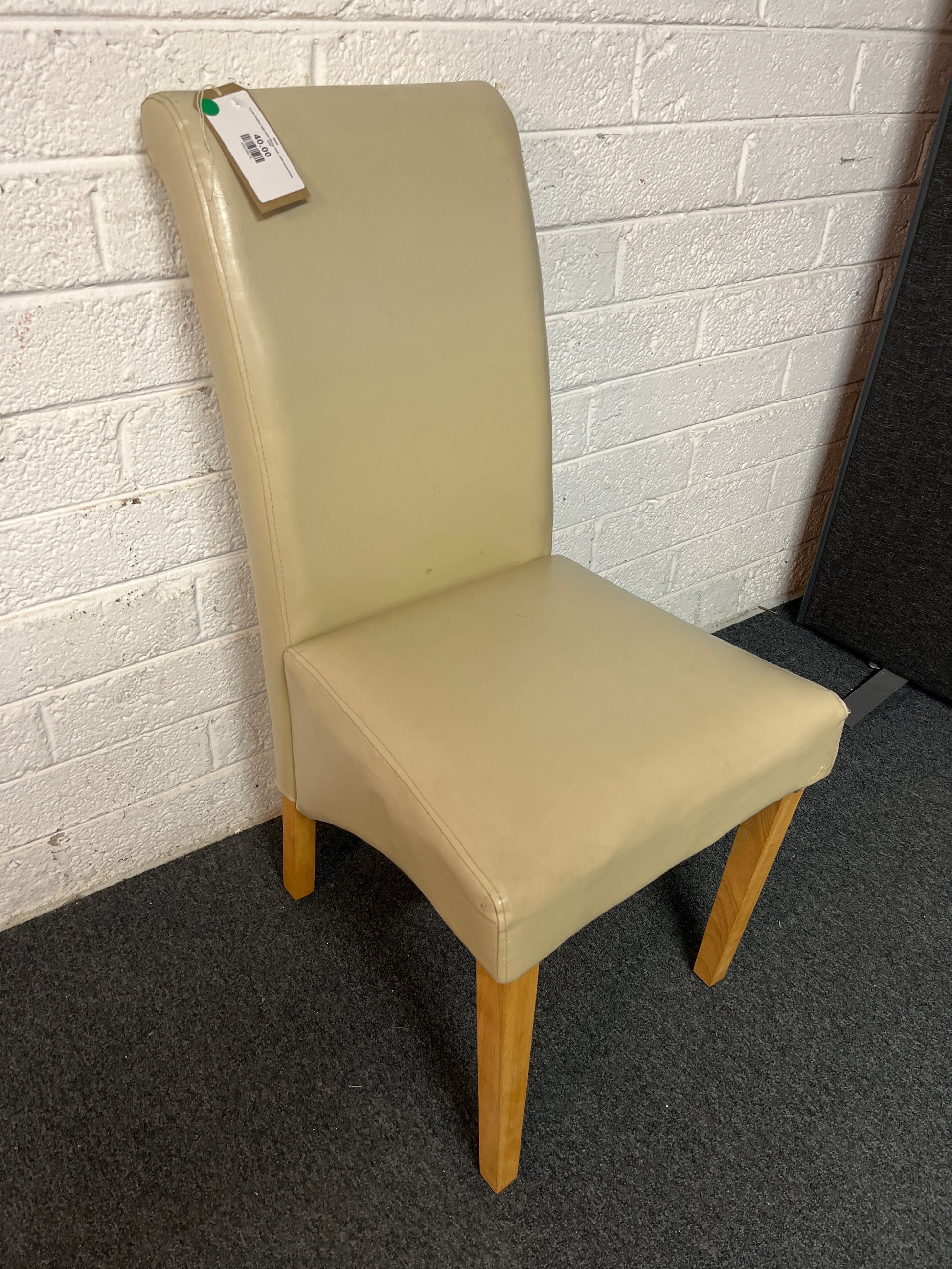 Cream leather high back dining chair, solid wood frame 2225