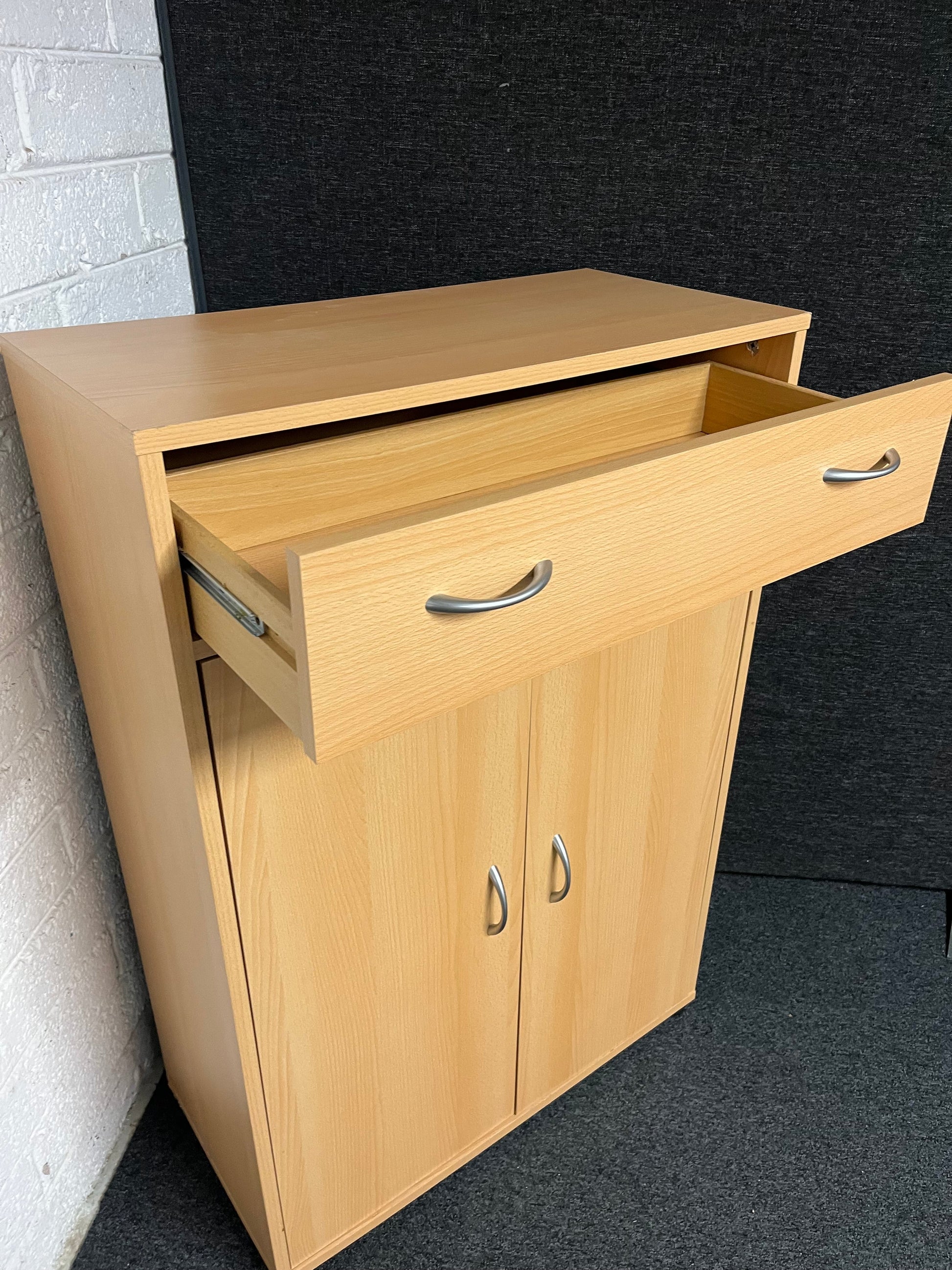 Beech laminate storage unit WITH BASE DRAWER (H 1160 x W 790 xD 390 mm) 1225