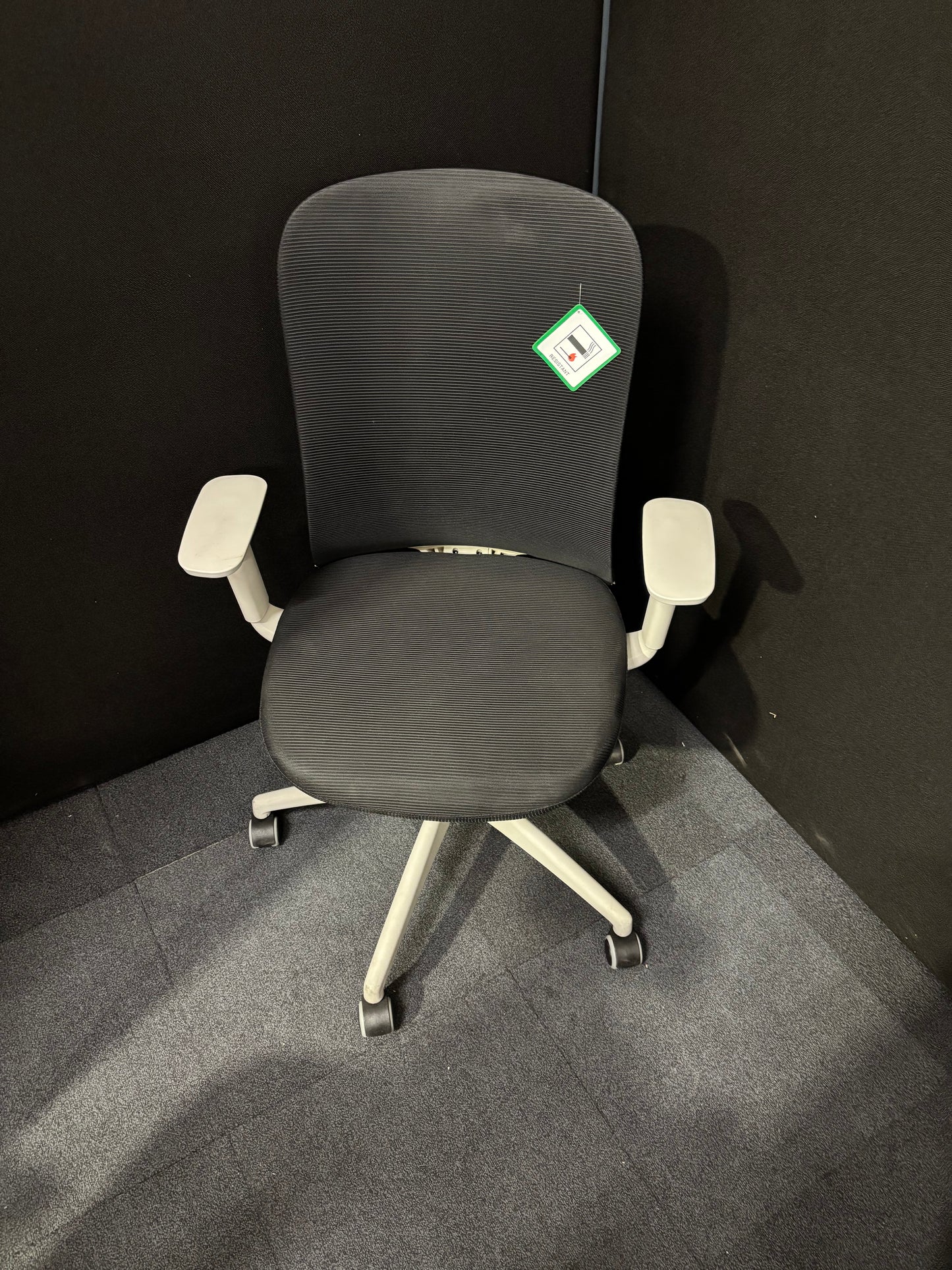 Sway black mesh back adjustable operator chair with black fabric seat, grey frame and base, price inc vat