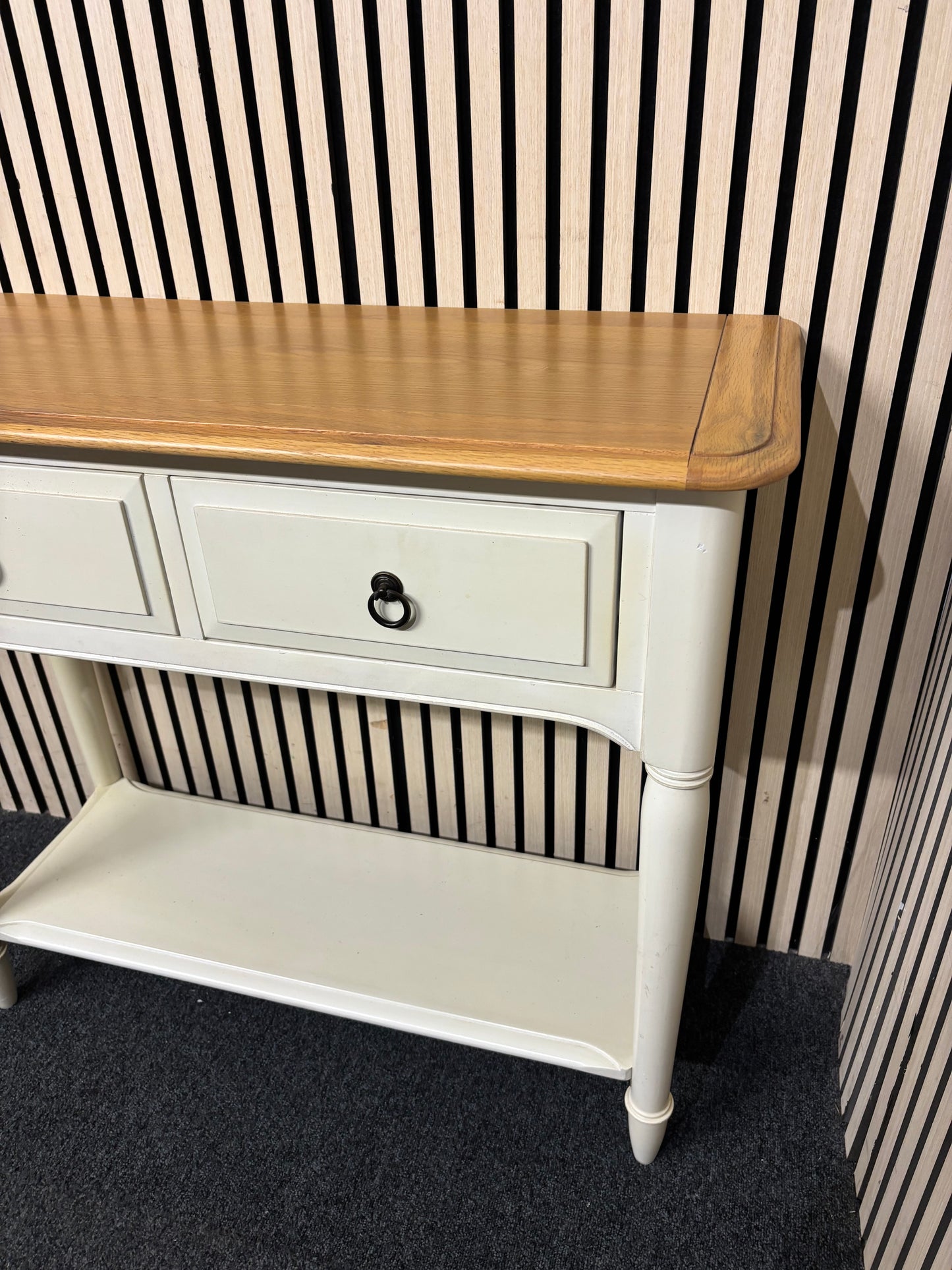 Oak and grey small 2 drawer console table (H 80 x W 90 x D 39 cm) 43593