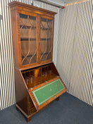 Switch Ornate mahogany inlaid tall 2 glass door writing bureau with base drawers( H 214 x W 100 x D 43 cm) 2425 3 image