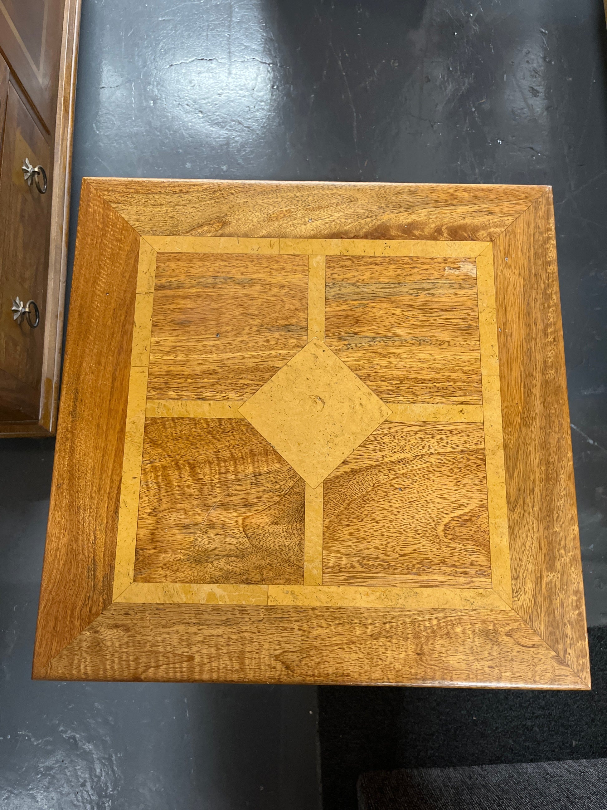 Solid Mahogany inlaid 3 drawer bedside locker.(H 65 x W 45 x D 45 cm) PART OF A SET BUT CAN BE SOLD SEPARATELY 2225