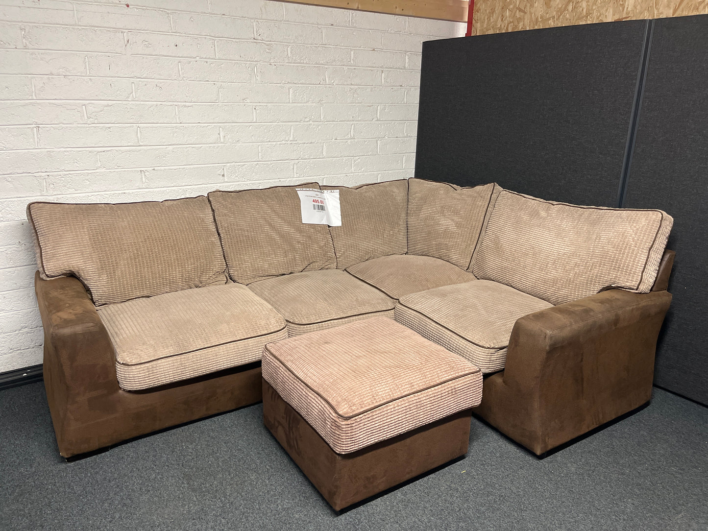 Large brown fabric L shape sofa suite 2225