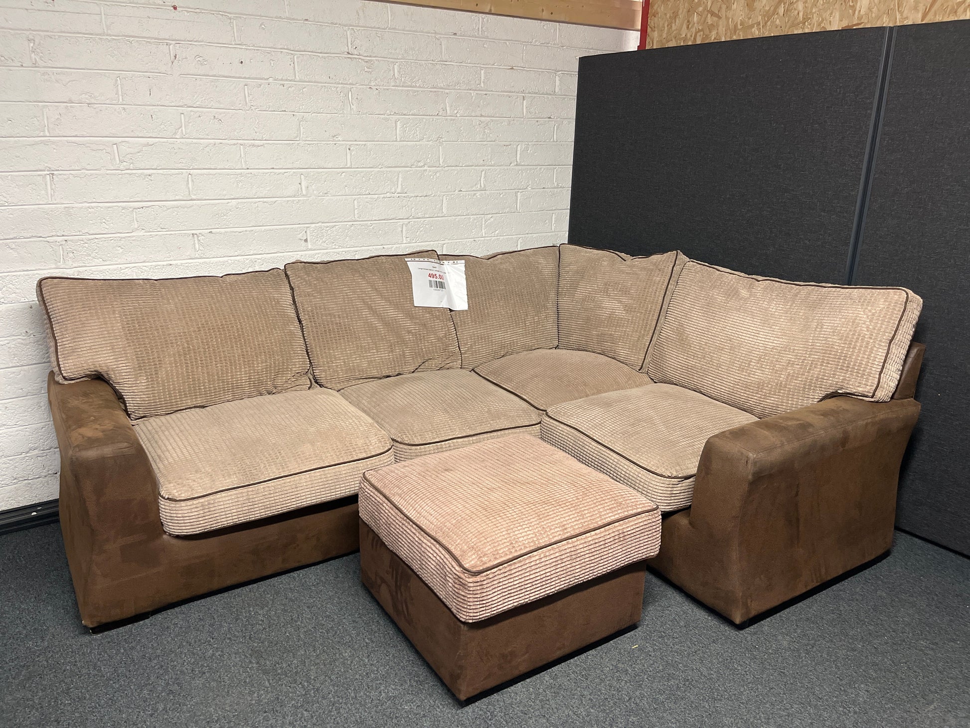 Large brown fabric L shape sofa suite 2225