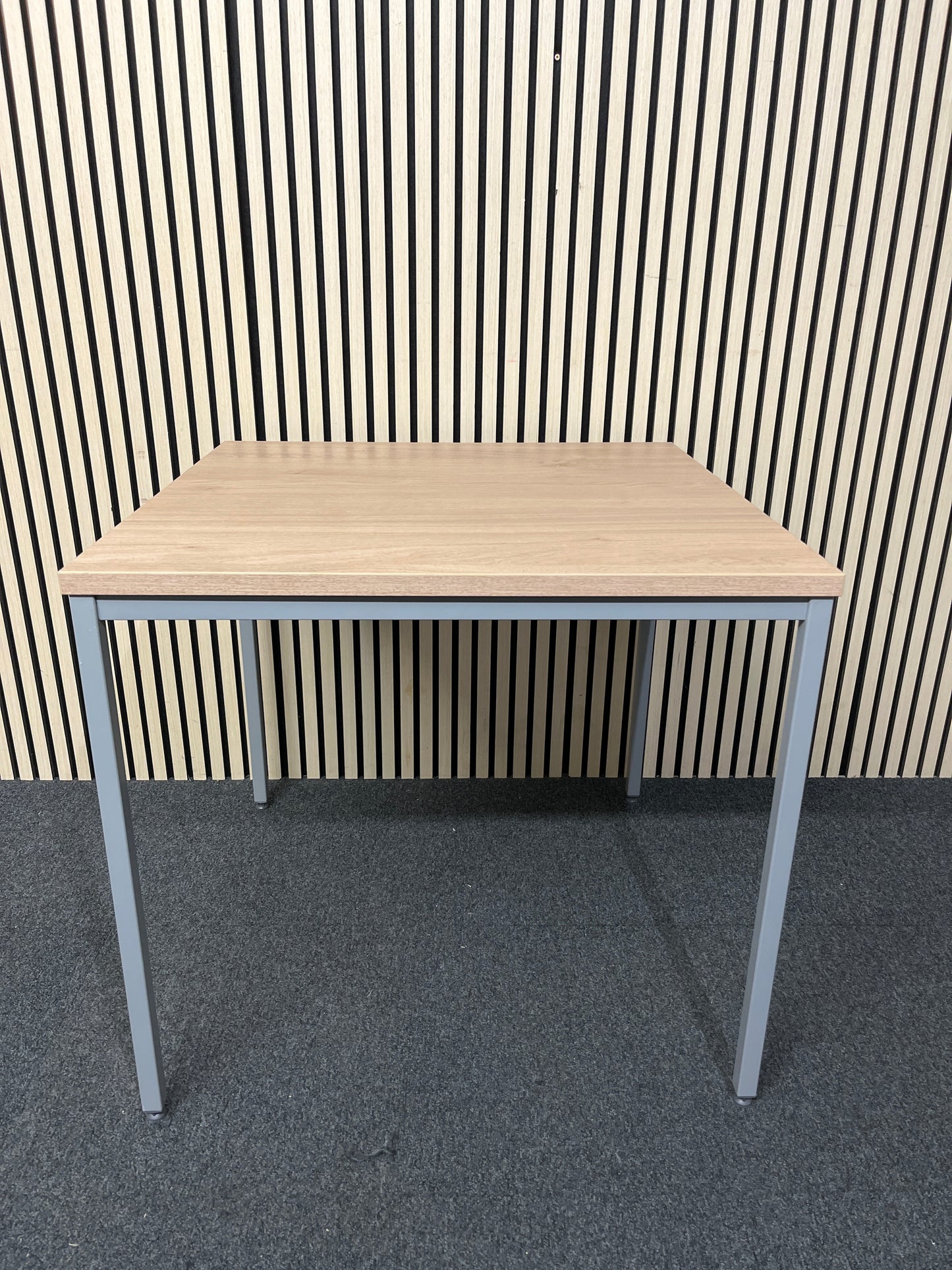 NEW light oak 25mm top 800x800 canteen table with silver metal framed legs. Price inc VAT