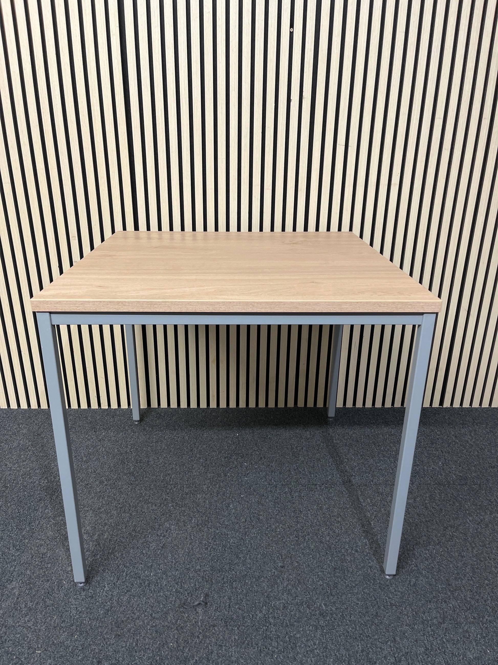 NEW light oak 25mm top 800x800 canteen table with silver metal framed legs. Price inc VAT