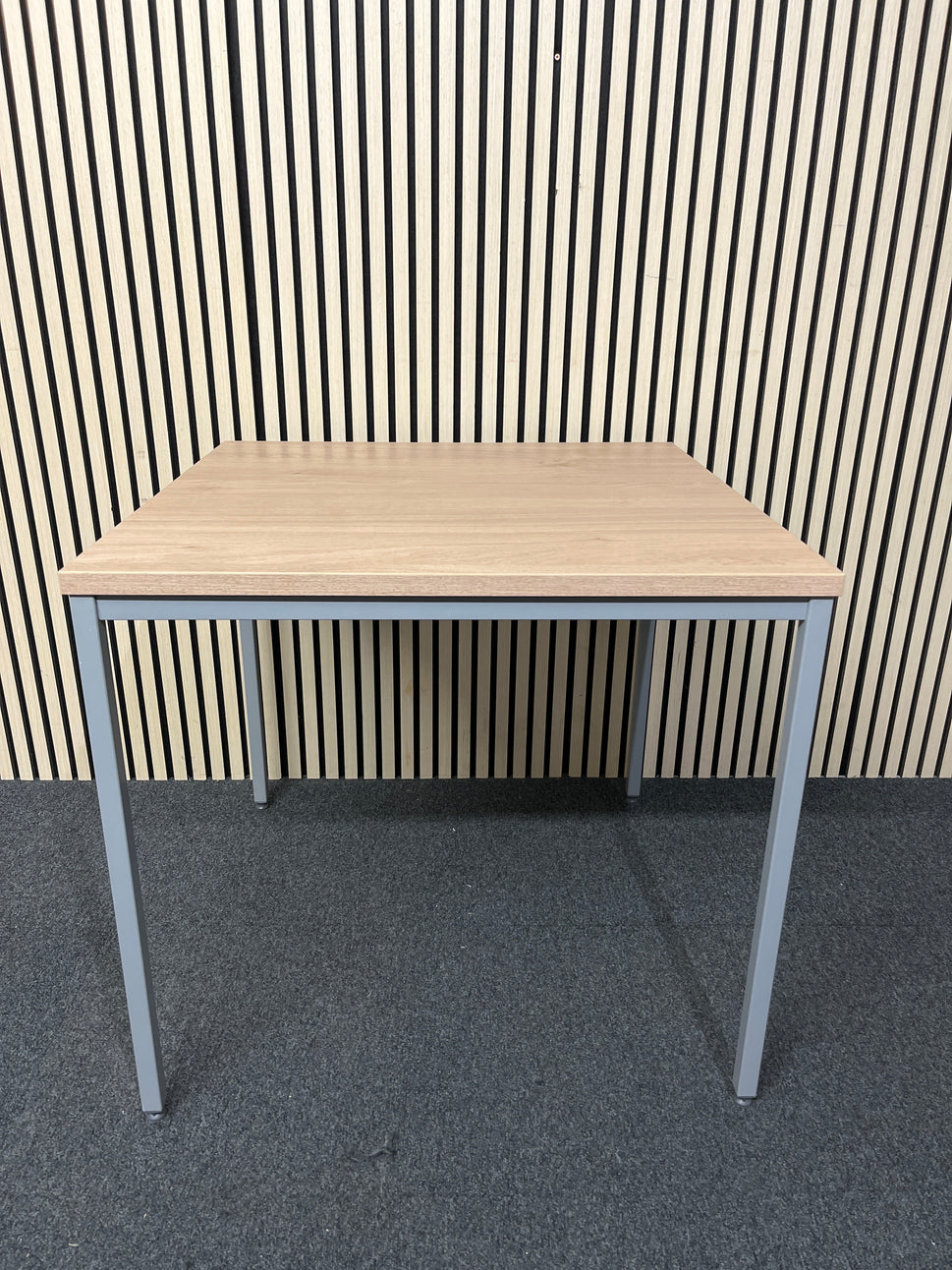 NEW light oak 25mm top 800x800 canteen table with silver metal framed legs. Price inc VAT