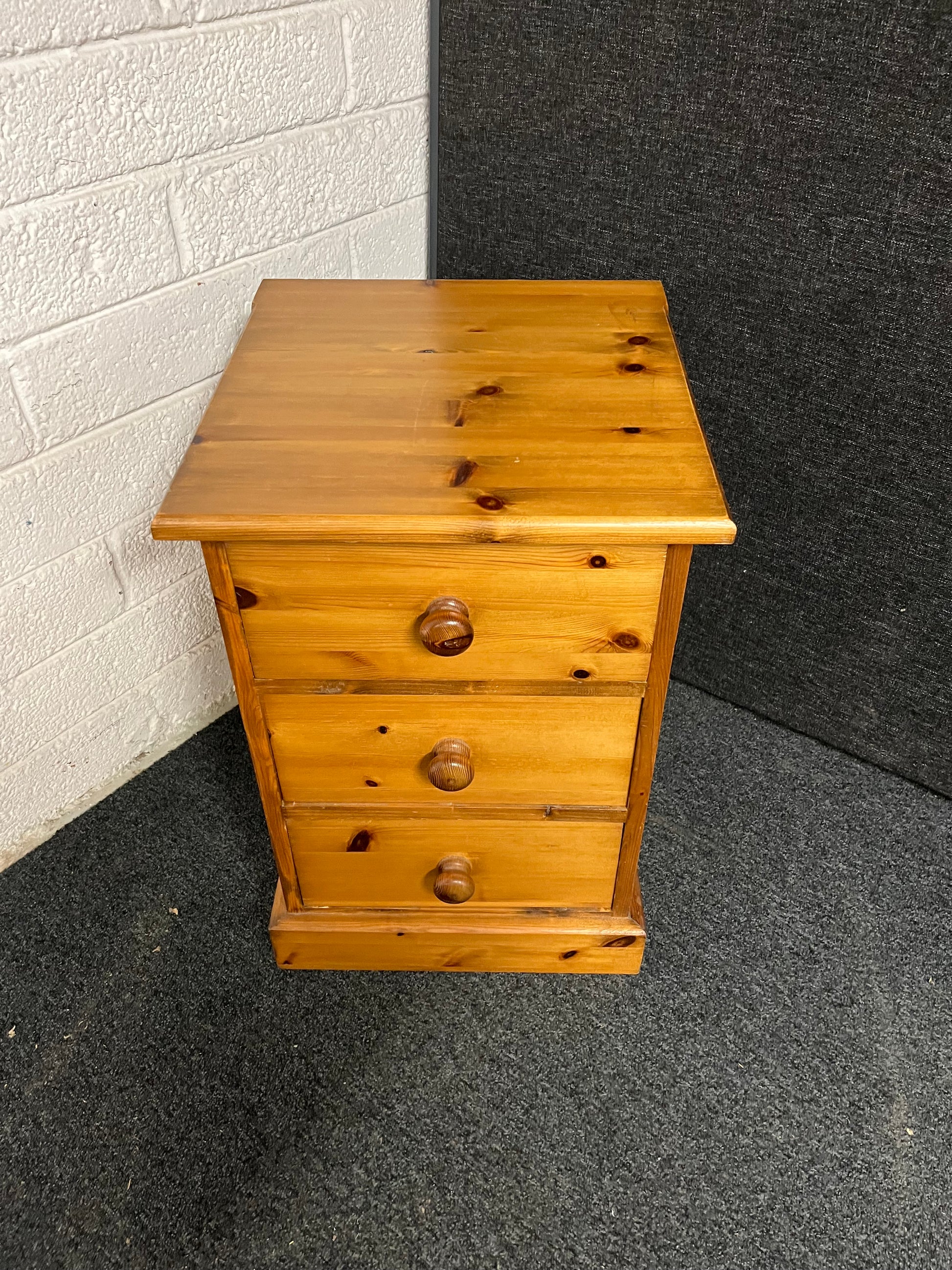 Solid pitch pine 3 drawer bedside locker  400Wx620Hx430D 1225