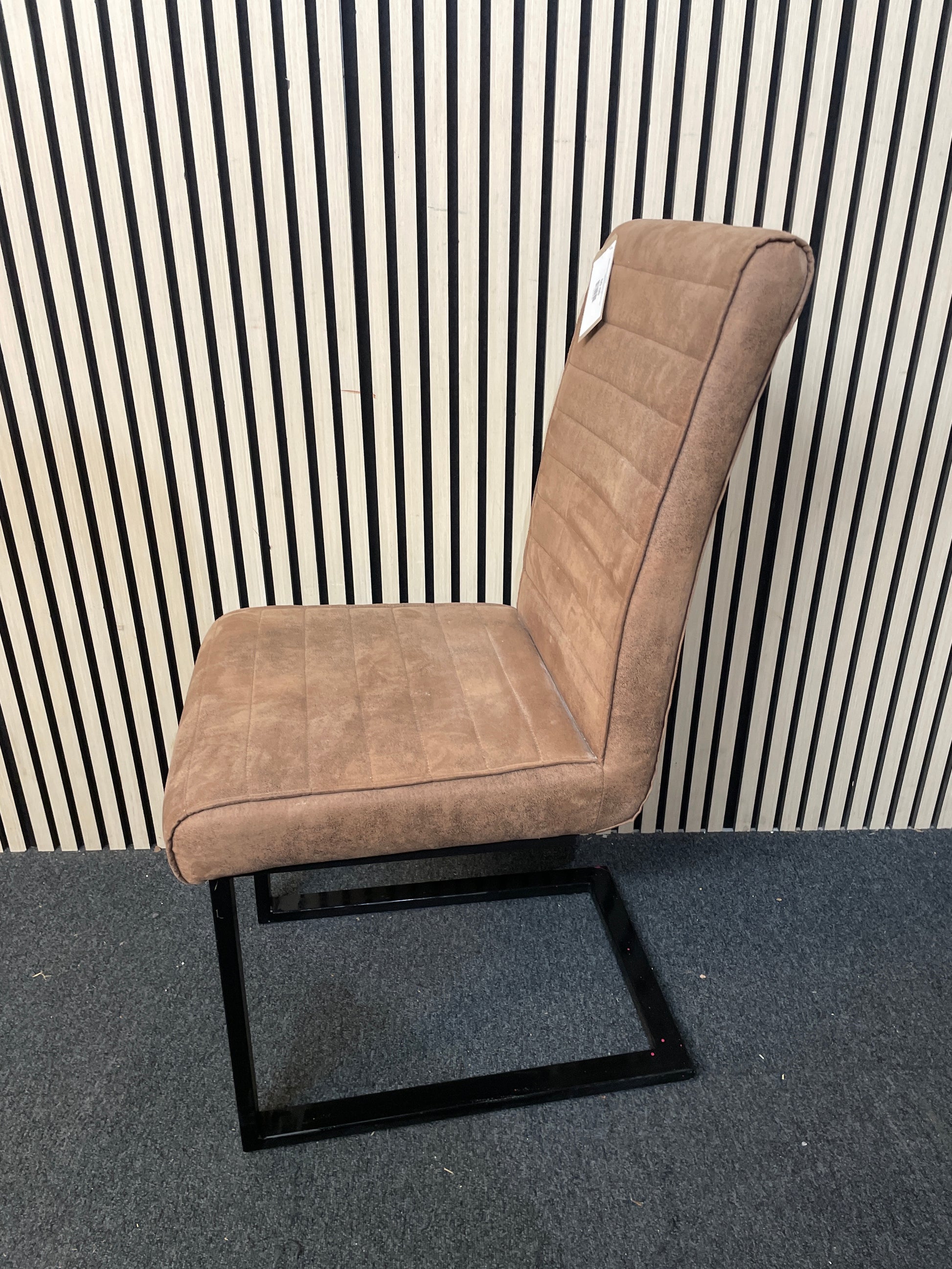 Modern brown suede dining chair with black metal cantilever frame  1126