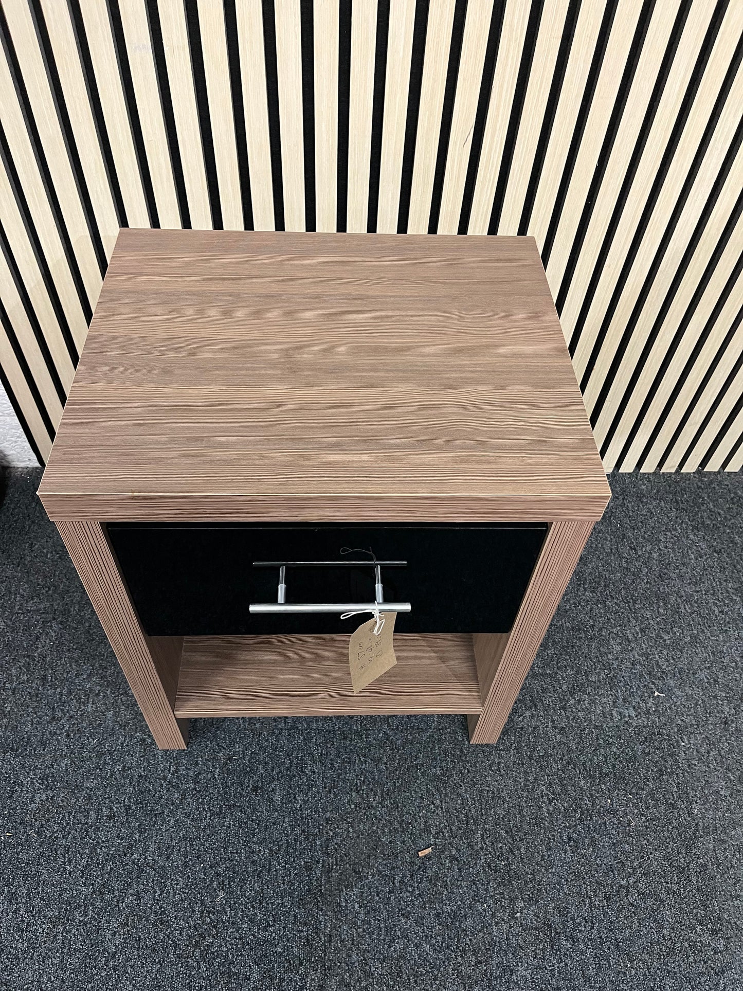 Black gloss and oak laminate 1 drawer bedside locker