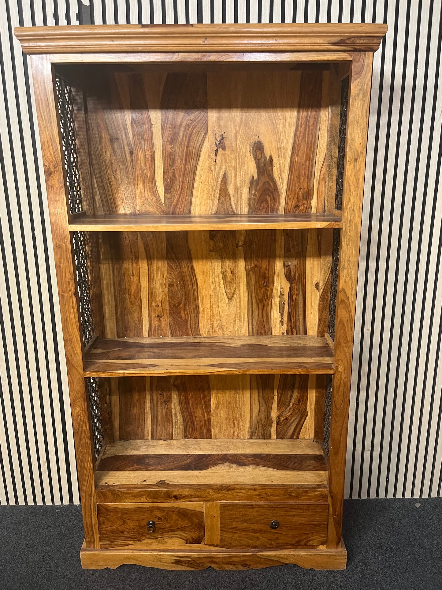 Indonesian Teak bookcase with metal details (H 185 x W 100 x D 35 cm) 44032