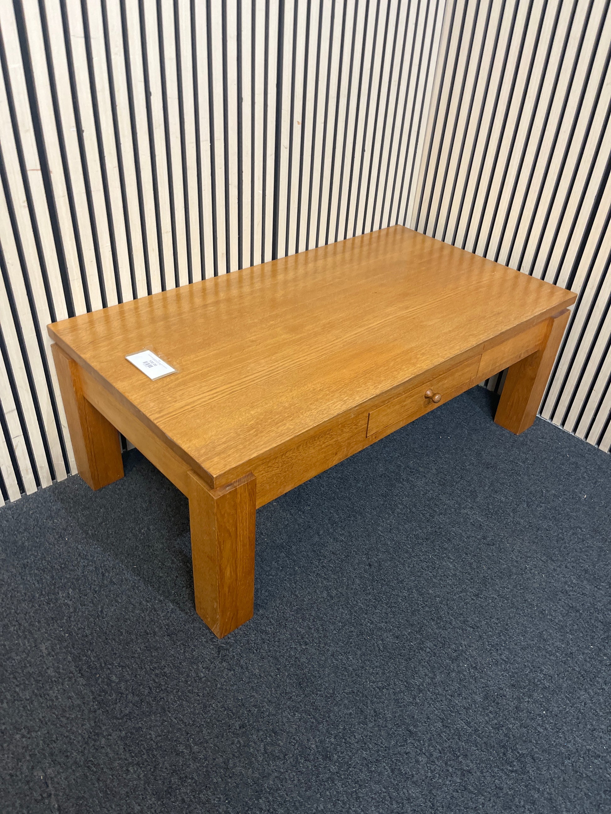Solid oak large rectangular coffee table with drawer (H 45 x W 120 x D 65 cm)  44194