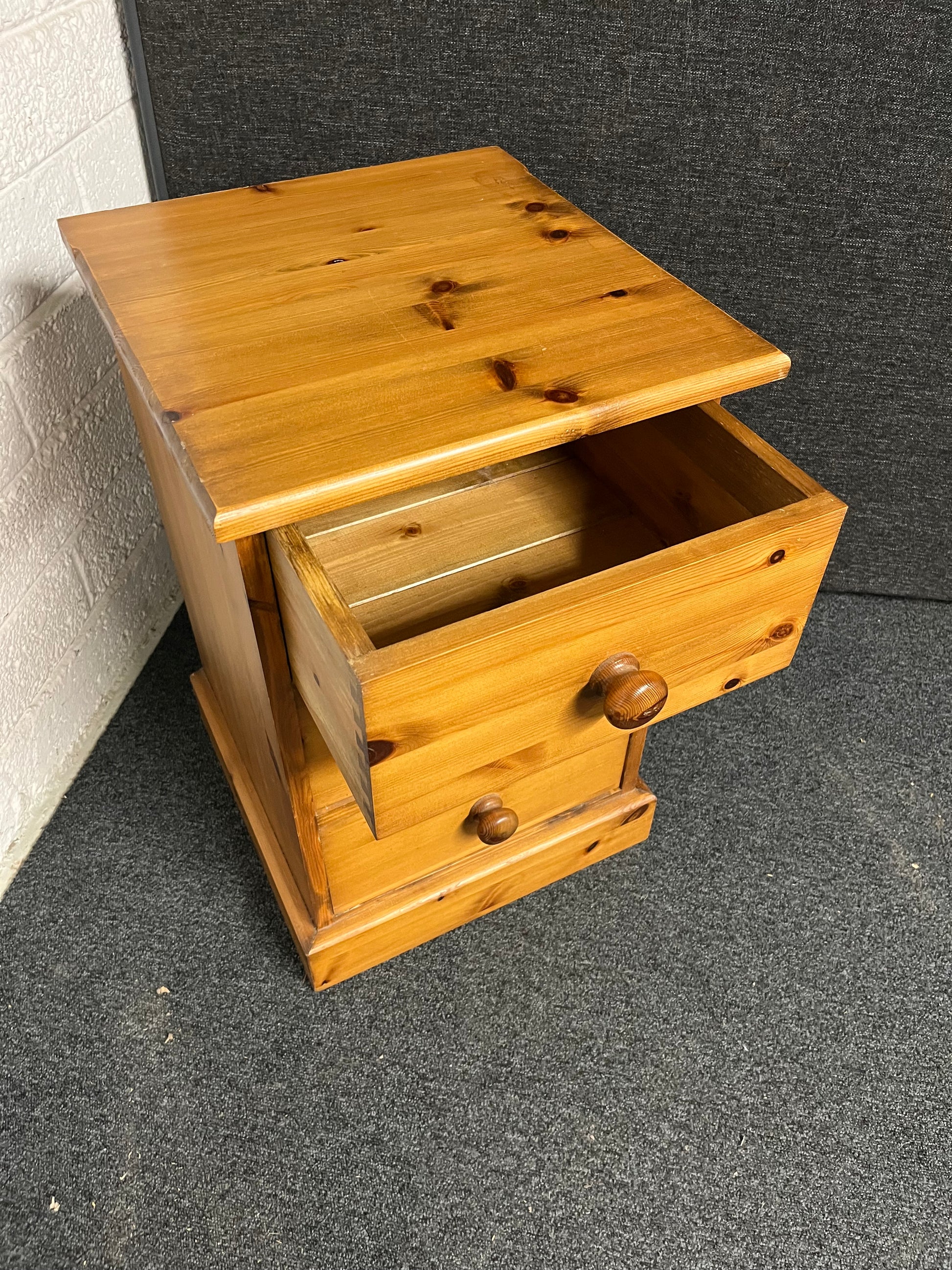 Solid pitch pine 3 drawer bedside locker  400Wx620Hx430D 1225