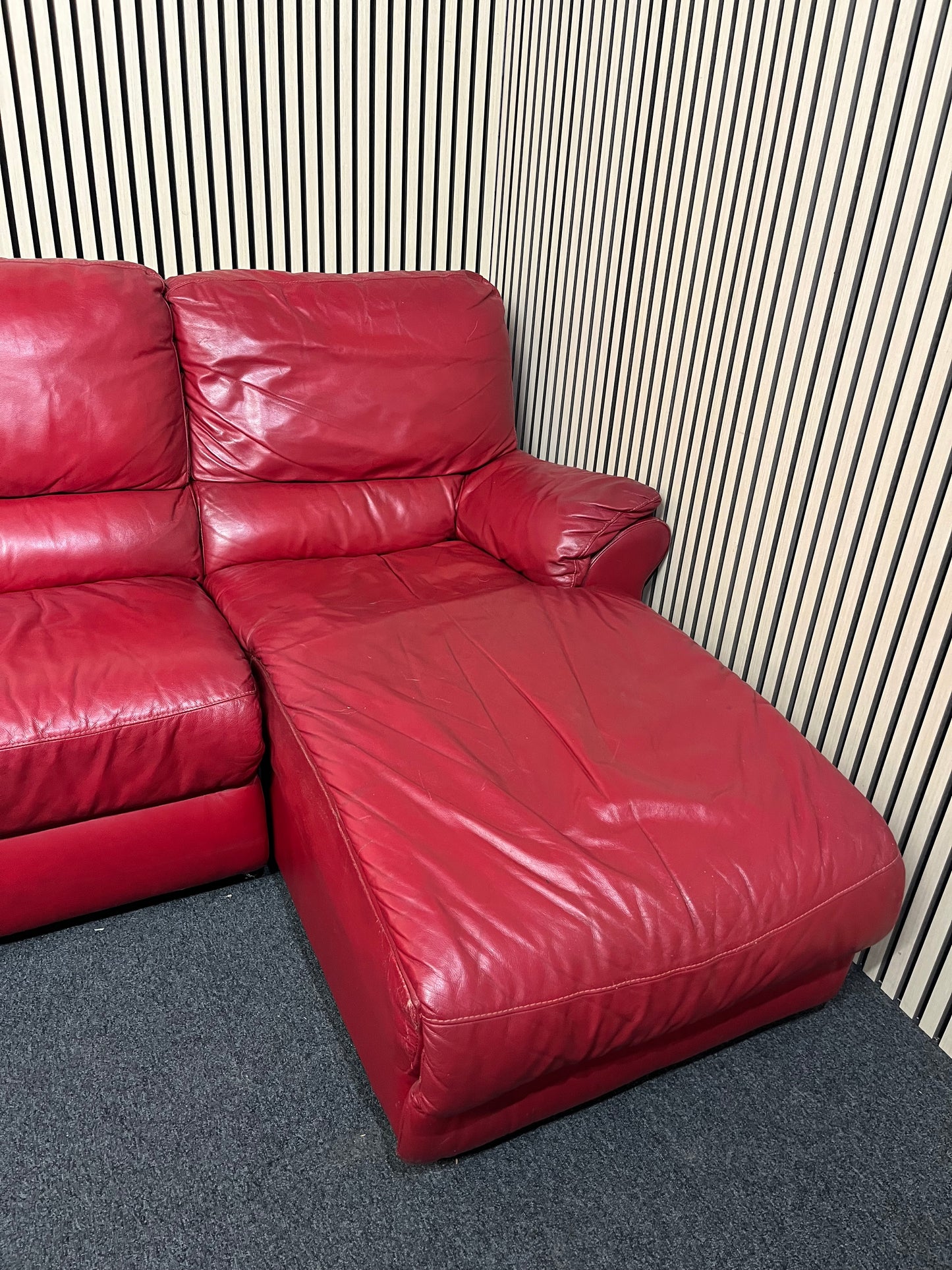 Large sectional real red leather corner recliner sofa set (W 3 x D 2.7 meters)