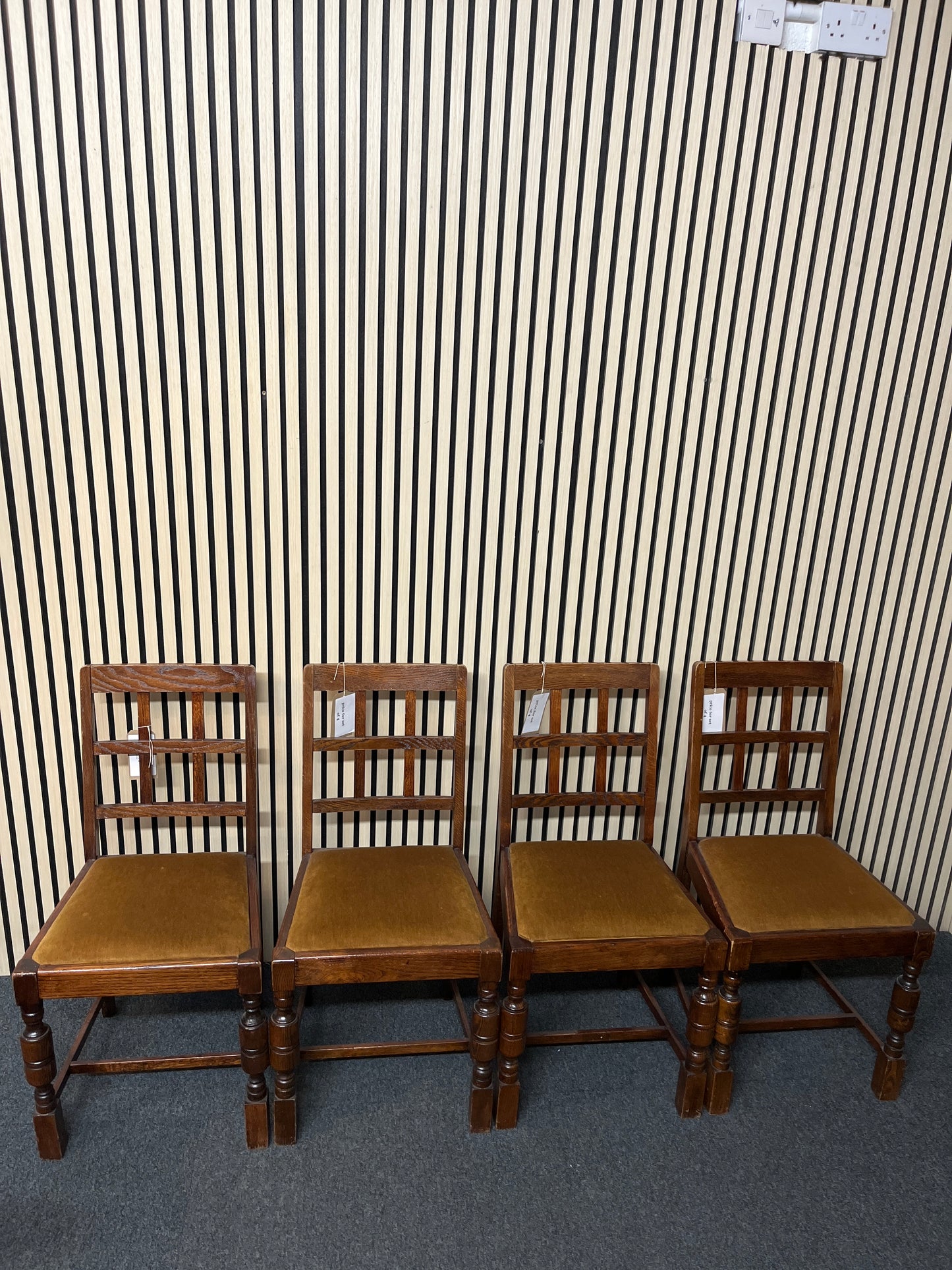 Stained Oak framed dining chair with yellow felt fabric seat (SET OF 4) 2325