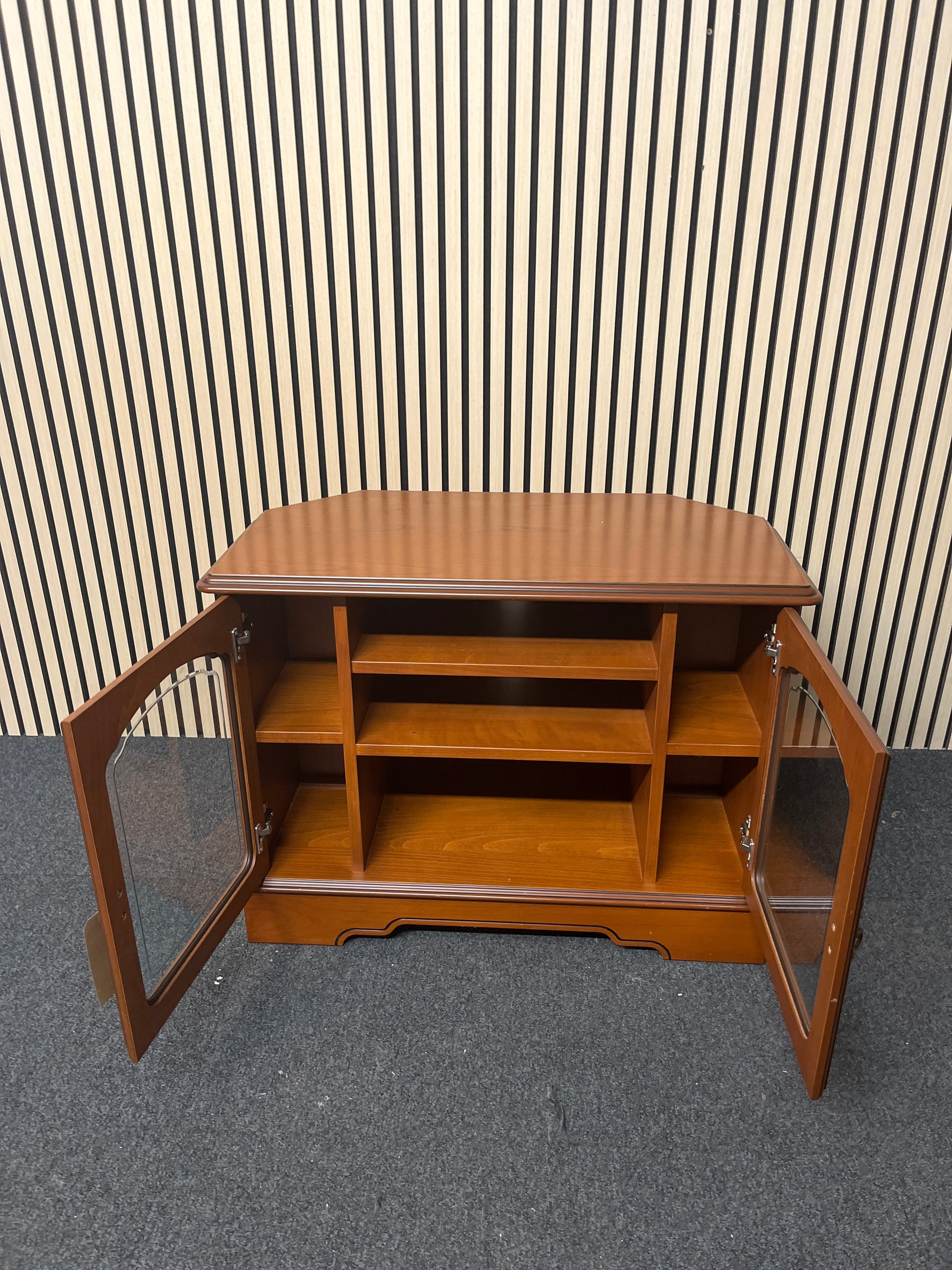 Solid wood 2 glass door TV unit (H 53 x W 86 x D 46 cm) 2325