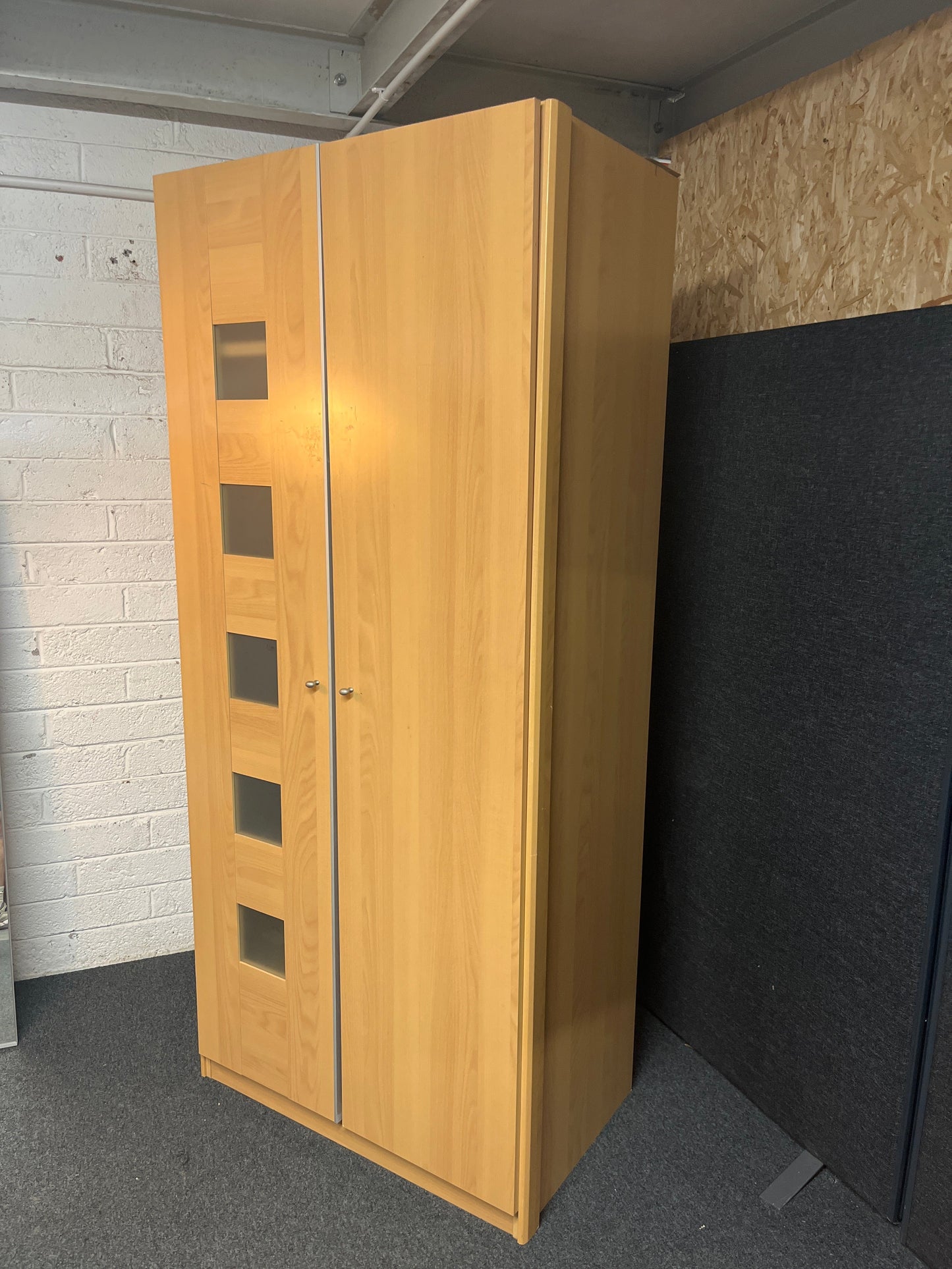 Tall 2 door beech framed wardrobe (H 210 x W 94 x D 58 cm) 3225