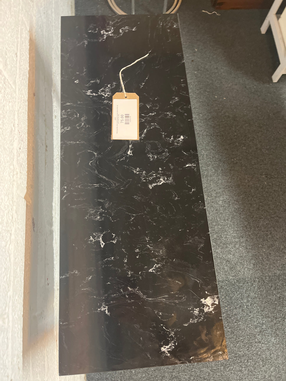 Black granite, silver metal framed console table (H 80 x W 80 x D 30 cm) 1325