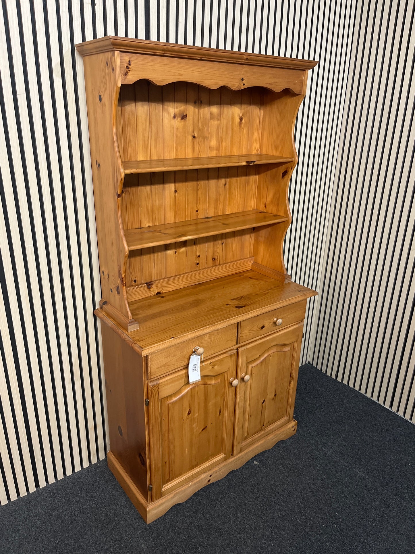 Natural pine all top open 2 door 2 drawer kitchen dresser (H 178 x W 91 x D 40 cm) 2425