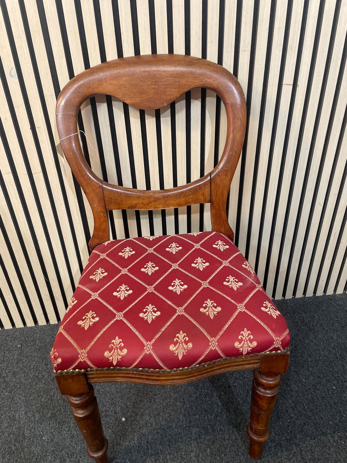 Spoon back mahogany dining chair, wine and gold seat fabric 2425
