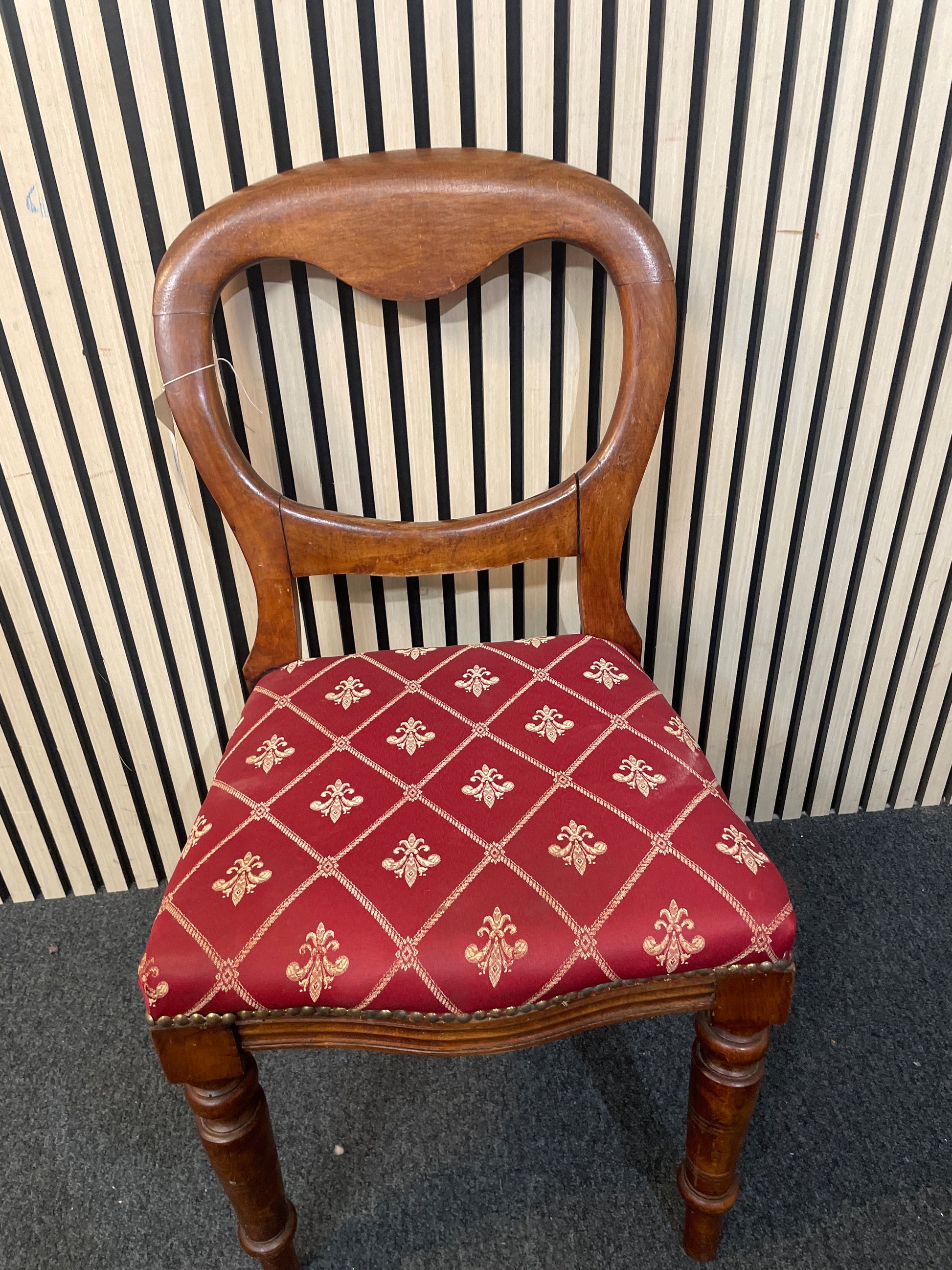 Spoon back mahogany dining chair, wine and gold seat fabric 2425