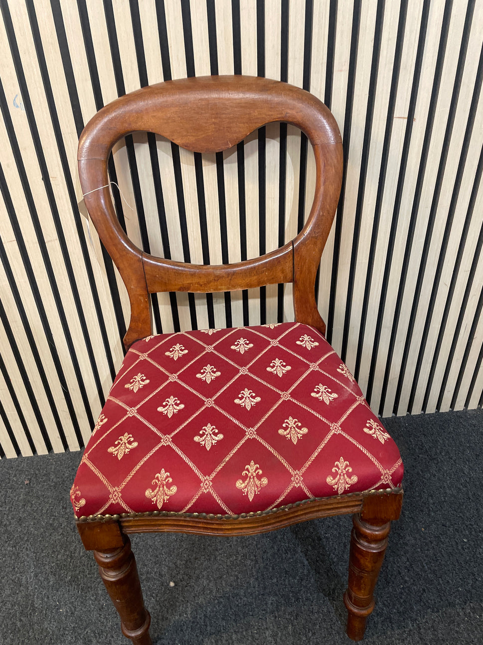 Spoon back mahogany dining chair, wine and gold seat fabric 2425