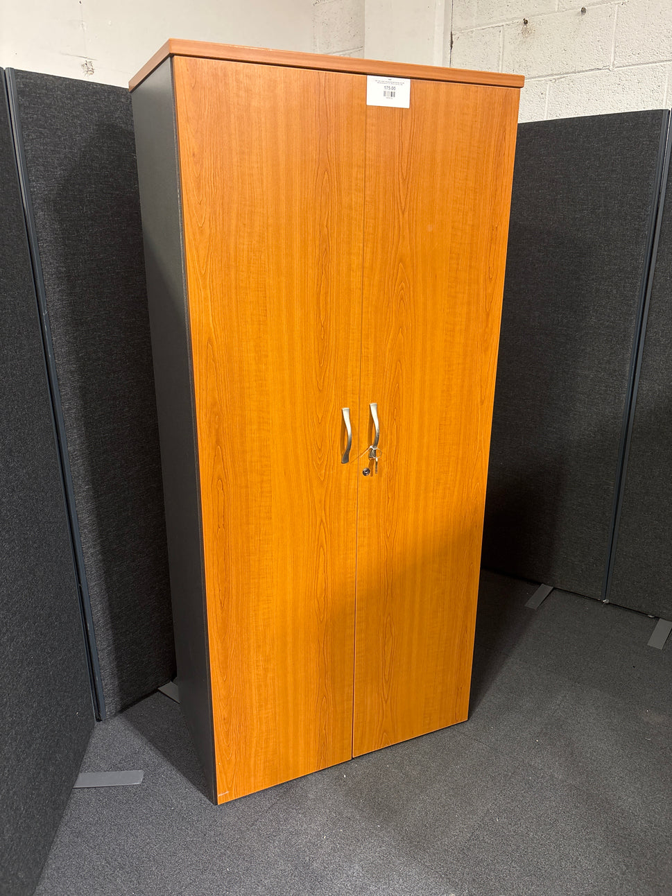 Tall 2 door cherry and grey laminate storage unit with internal shelves (H 175 x W 80 x D 45 cm) 1325