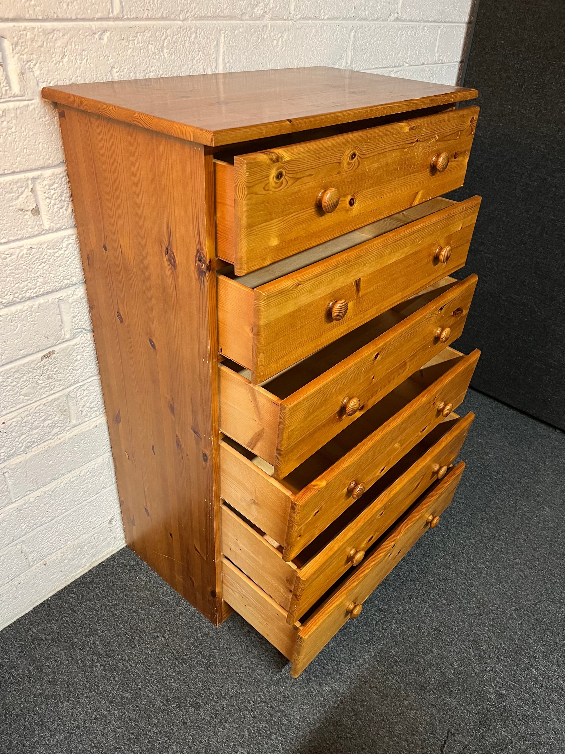 Tall solid duval pine 6 drawer chest (H 128 x W 79 x D 44 cm) 1225