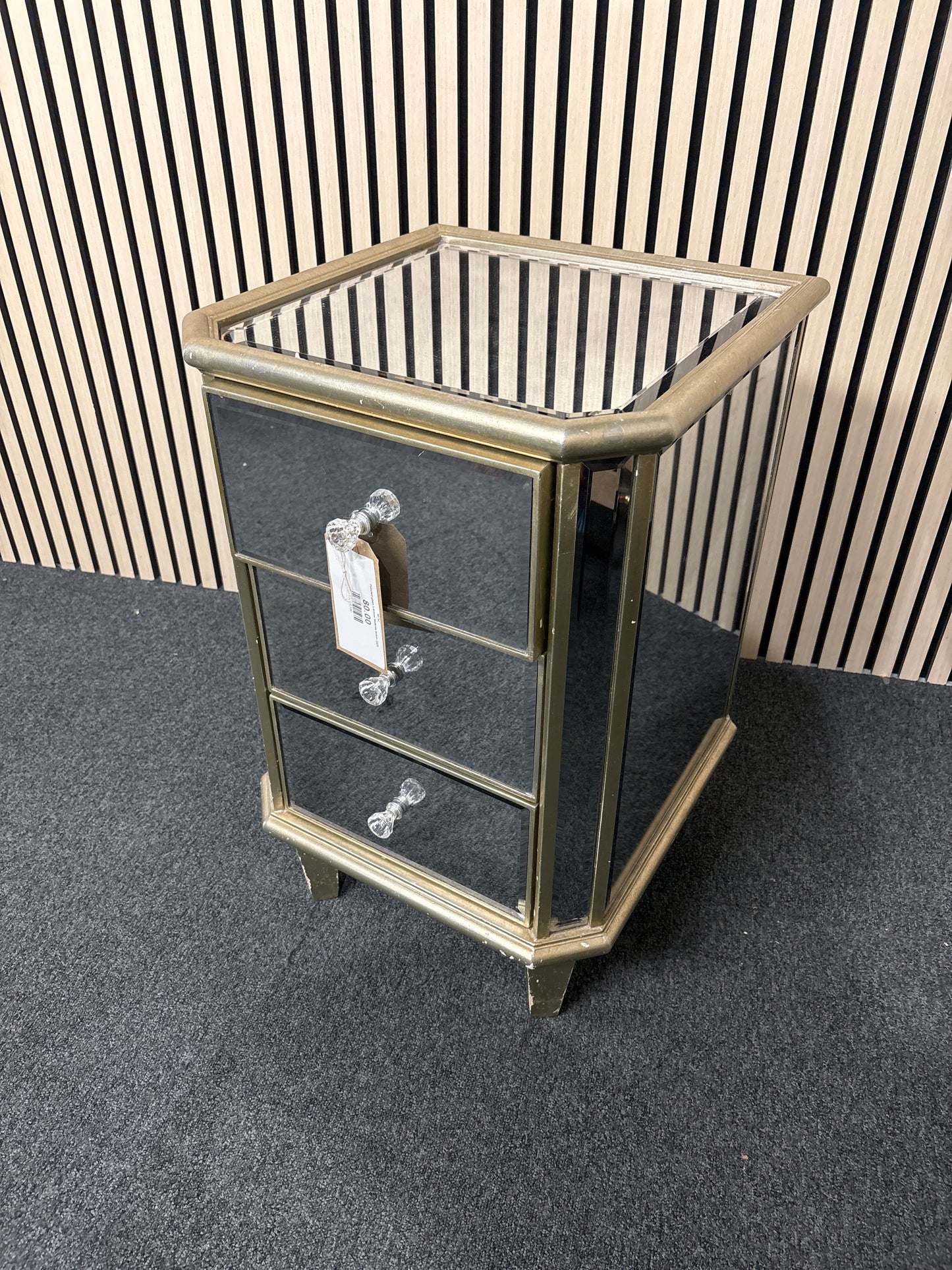 Polished glass 3 drawer bedside locker 3325