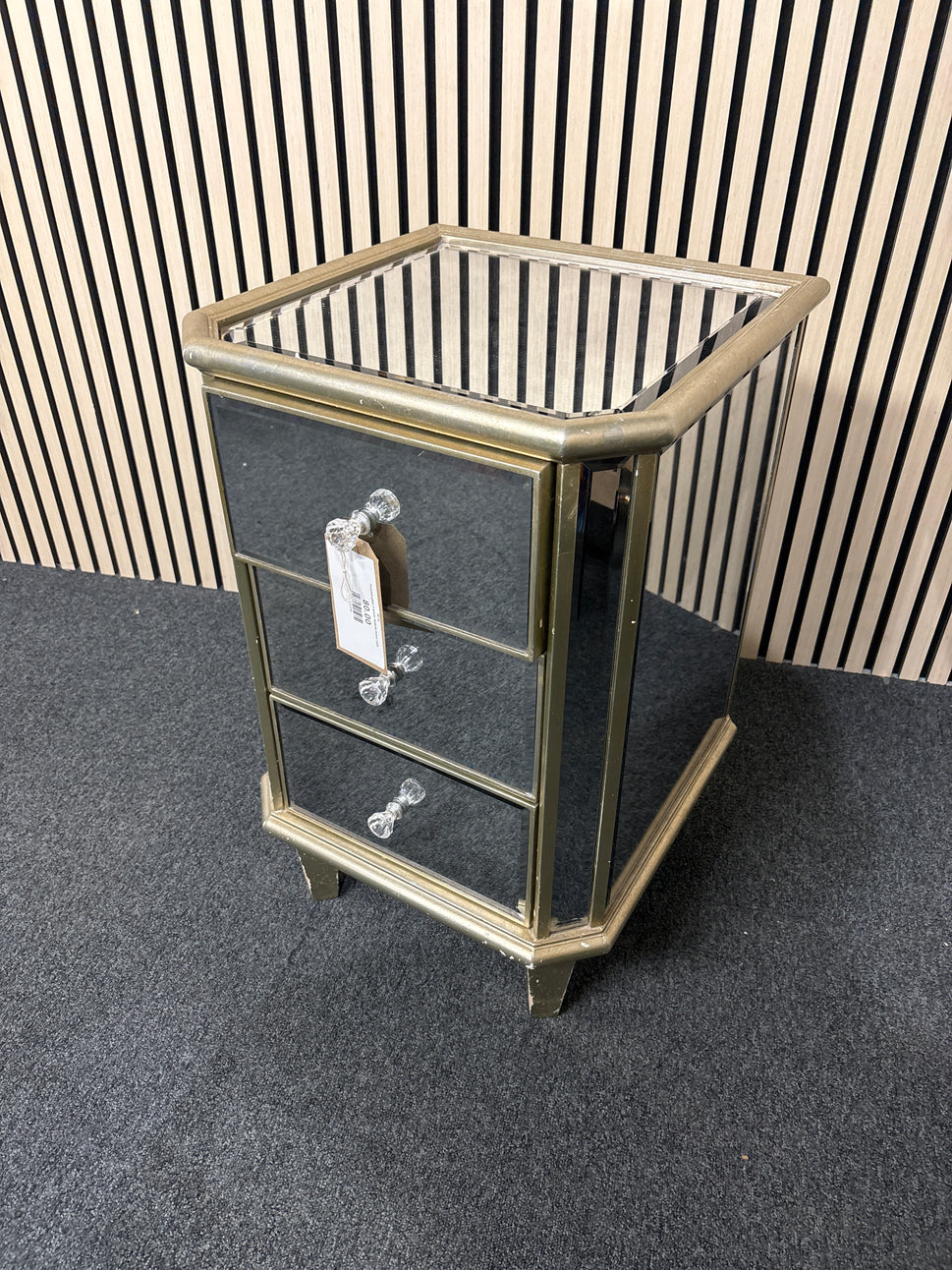 Polished glass 3 drawer bedside locker 3325