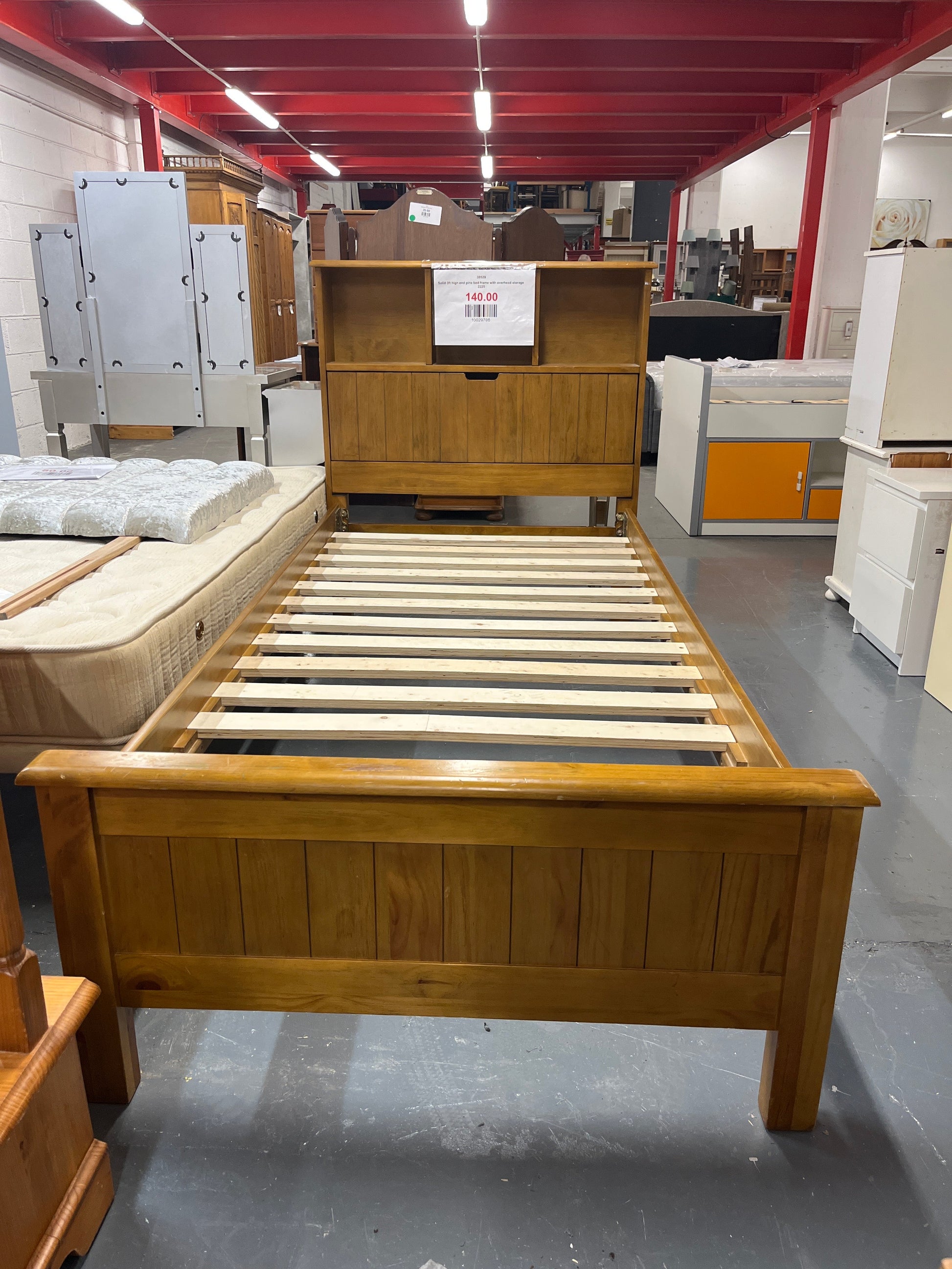 Solid 3ft hign end pine bed frame with overhead storage 2225