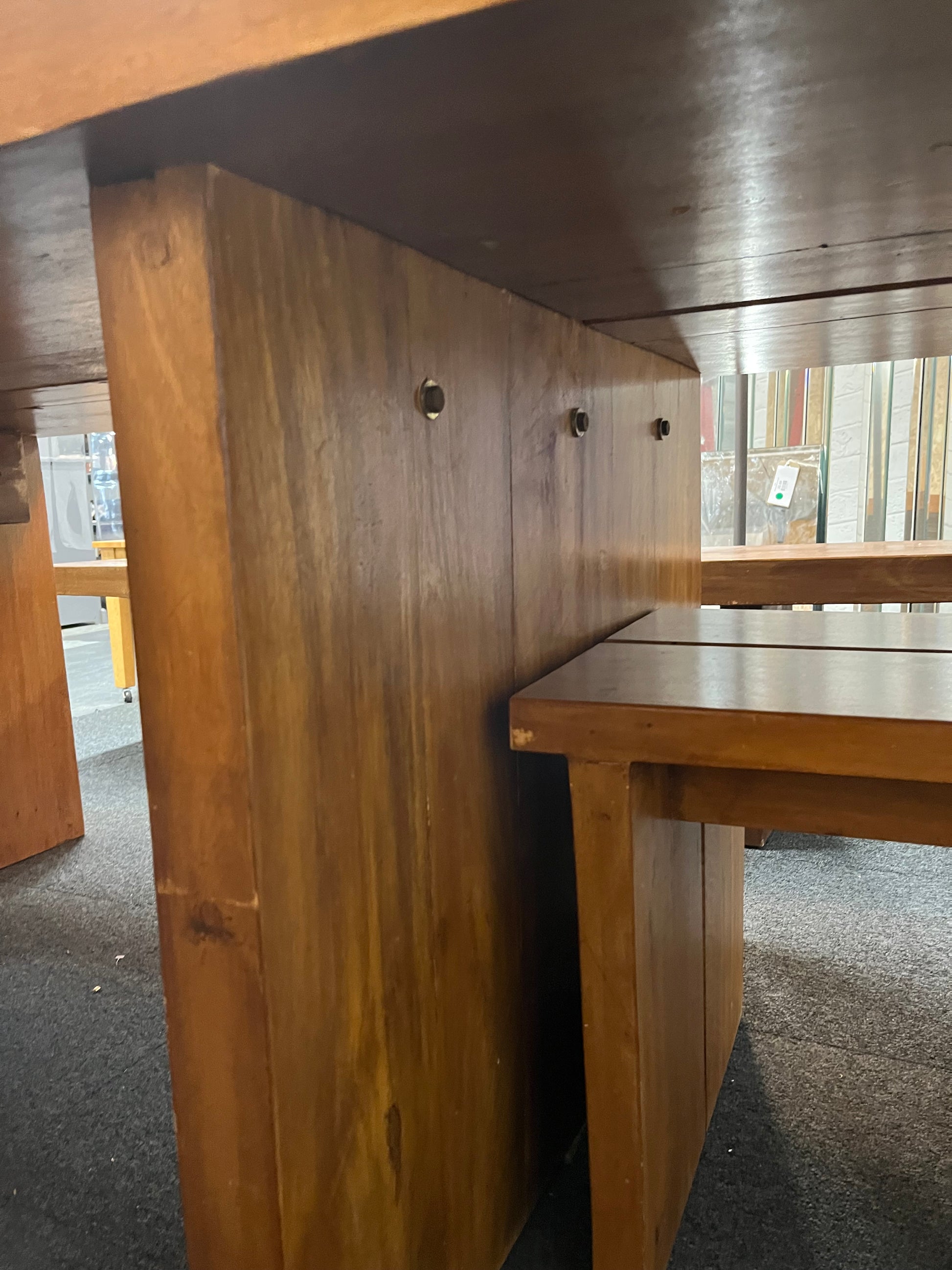 Solid wood large rectangular dining table (L 200 x W 101 cm) with 4 no. matching solid wood chairs and bench  1325