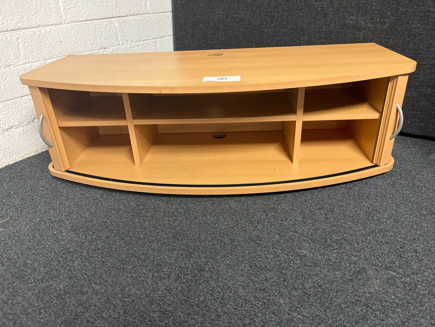 Beech laminate tv unit with tambour drawers 1225