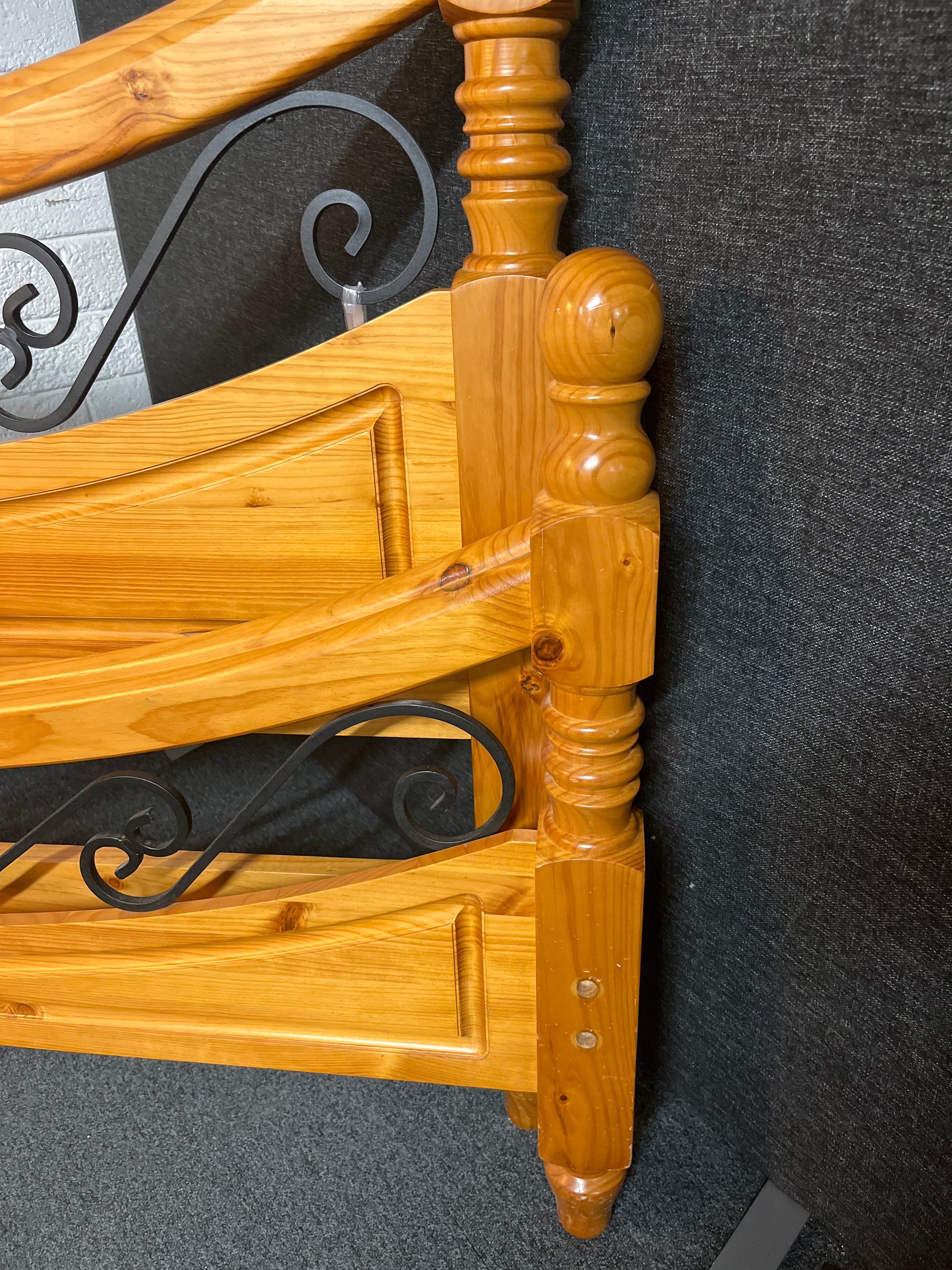 5ft King size solid pine and black metal high headboard framed bed  2225