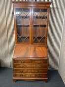 Switch Ornate mahogany inlaid tall 2 glass door writing bureau with base drawers( H 214 x W 100 x D 43 cm) 2425 2 image