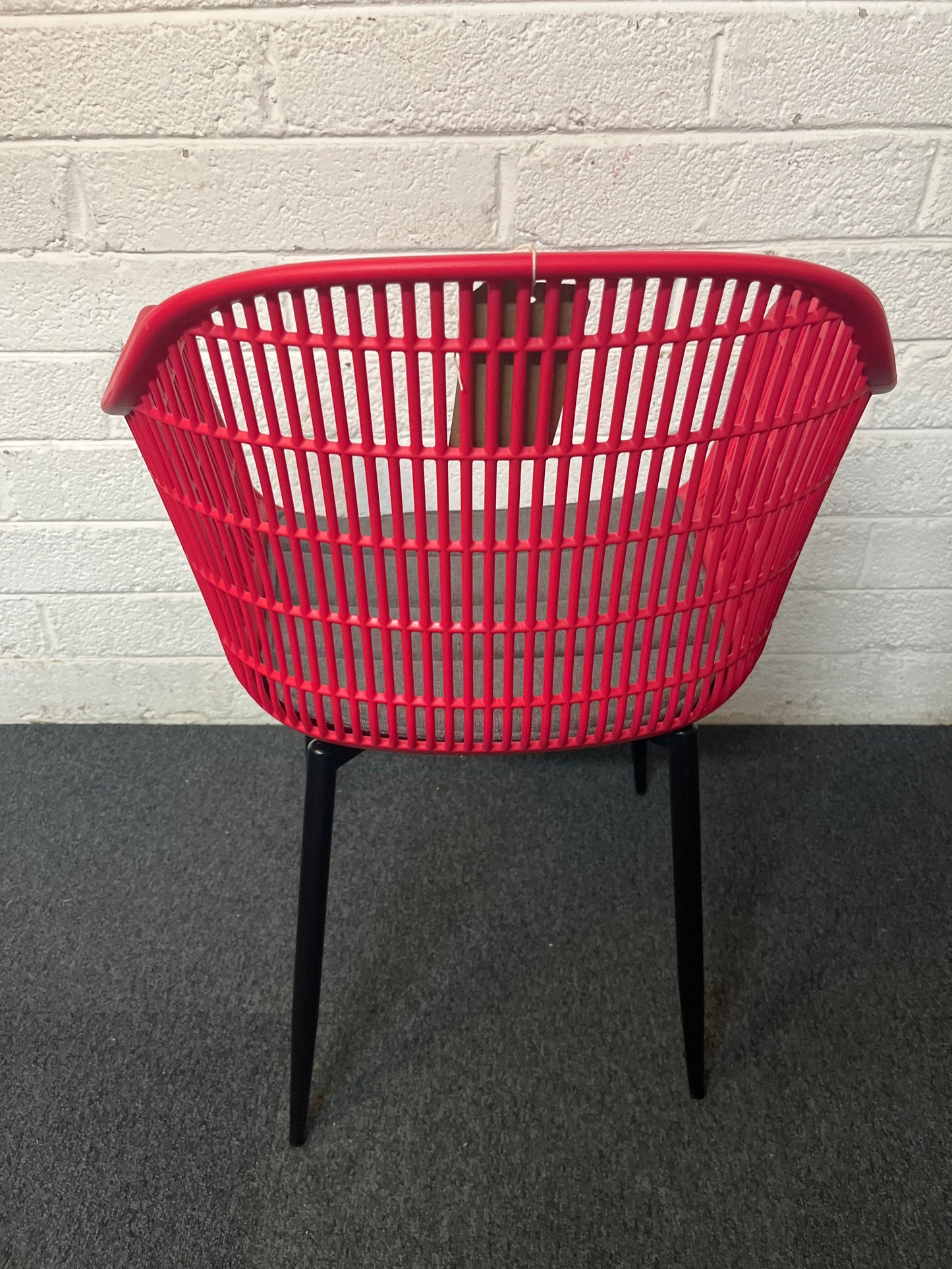 NEW Metro INDOOR OR OUTDOOR dining chair, RASPBERRY RED moulded plastic with tailored fabric seat. OTHER COLOURS AVAILABLE. LARGE QTYS AVAILABLE