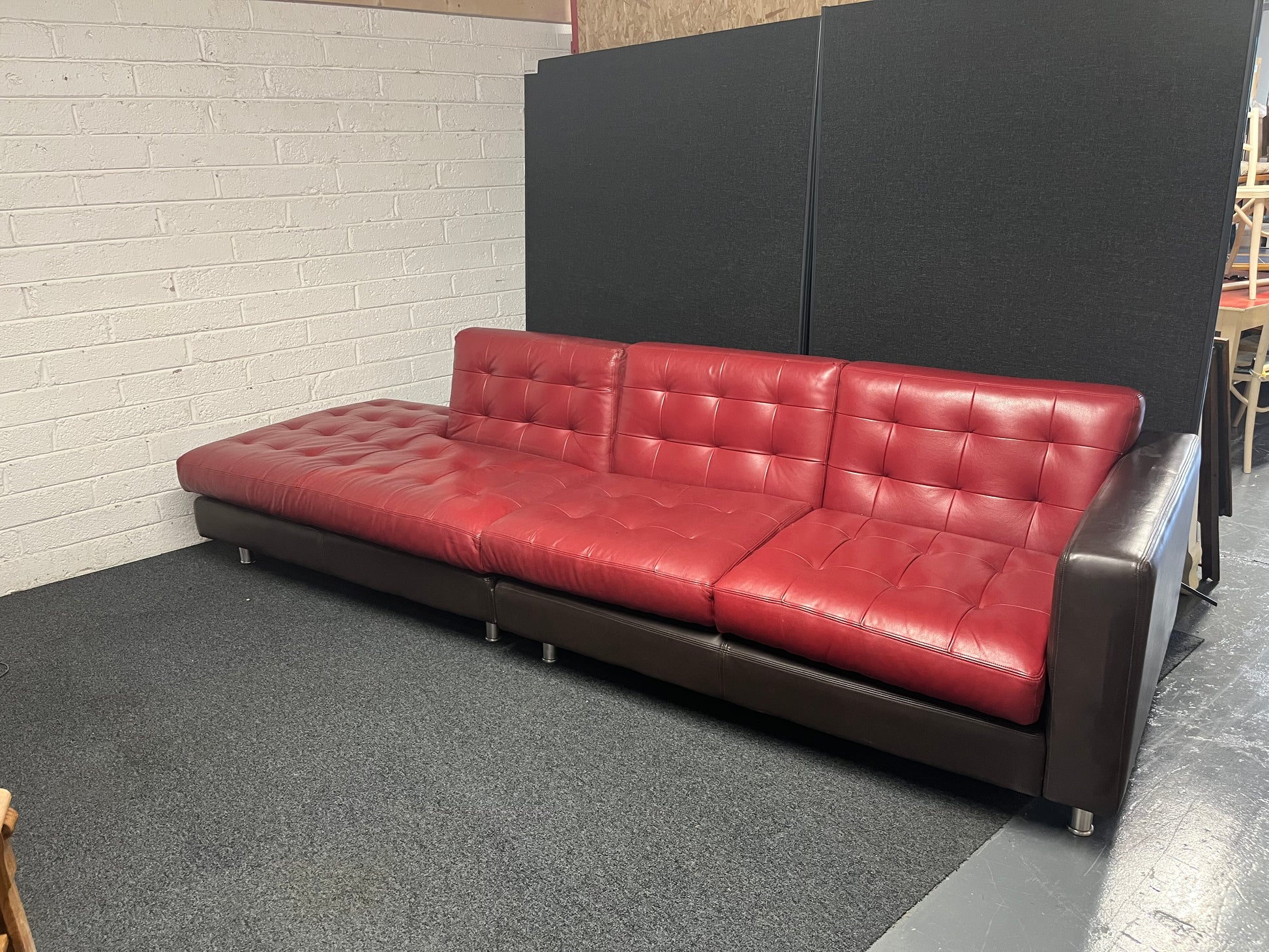Large Wine and dark brown REAL leather corner sofa suite (W 3100 x D 950 x Seat height 450 mm) 1225