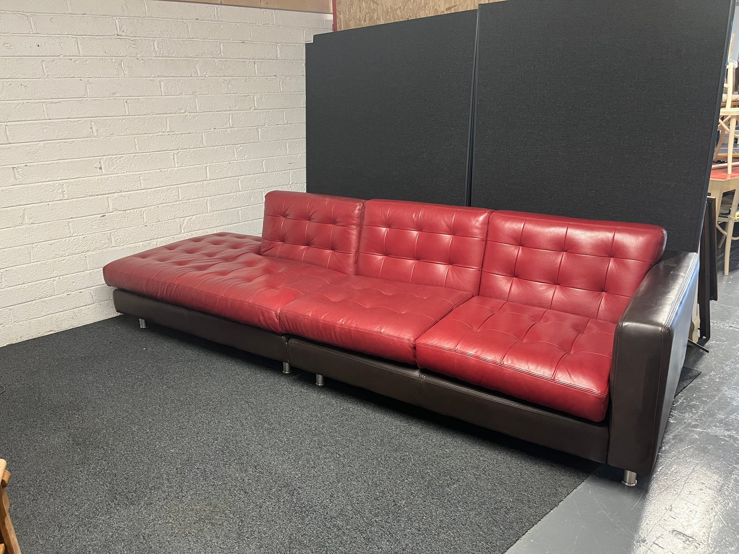 Large Wine and dark brown REAL leather corner sofa suite (W 3100 x D 950 x Seat height 450 mm) 1225