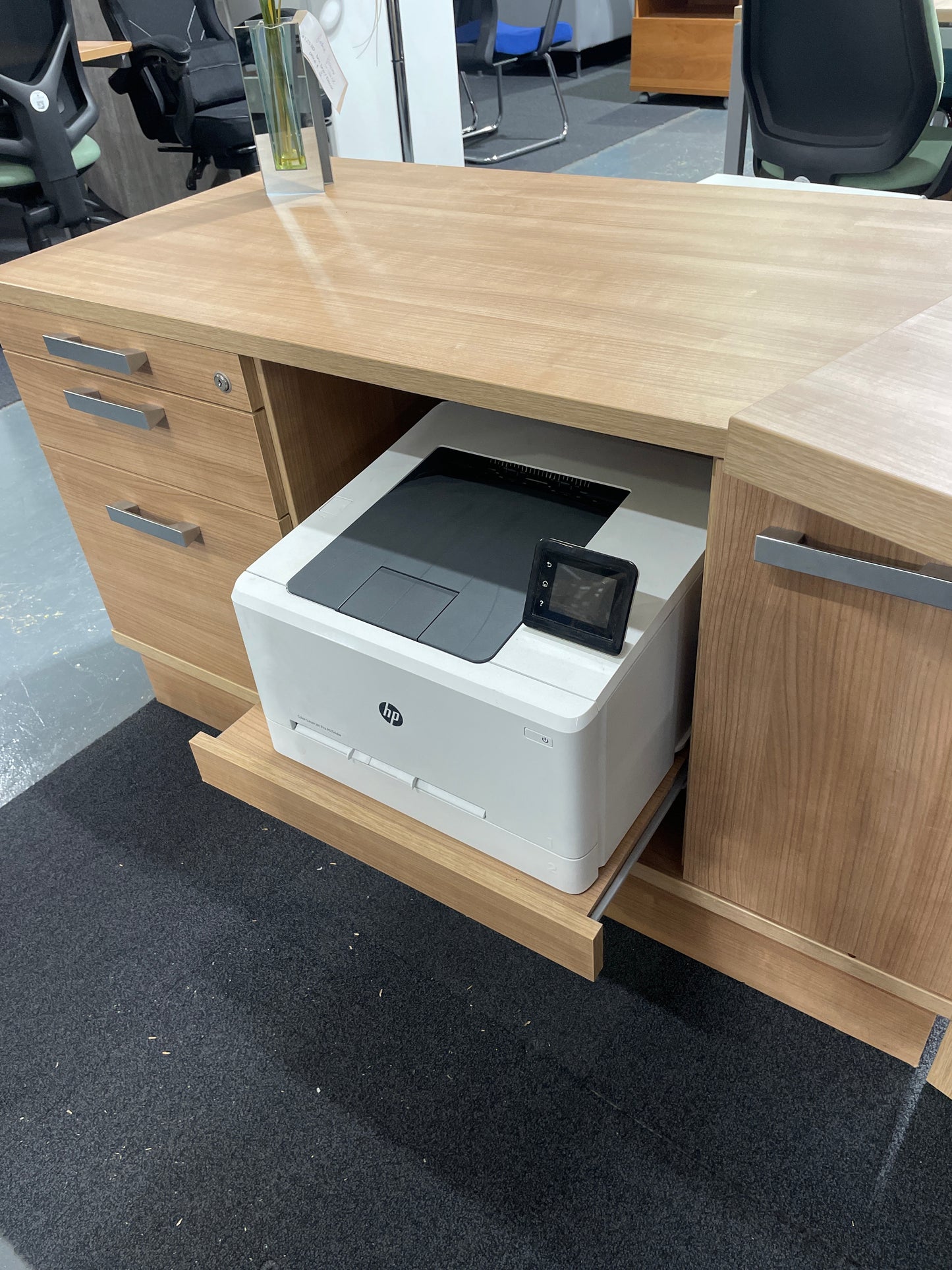 American Oak Executive Manager Desk With Matching Print/Storage Unit