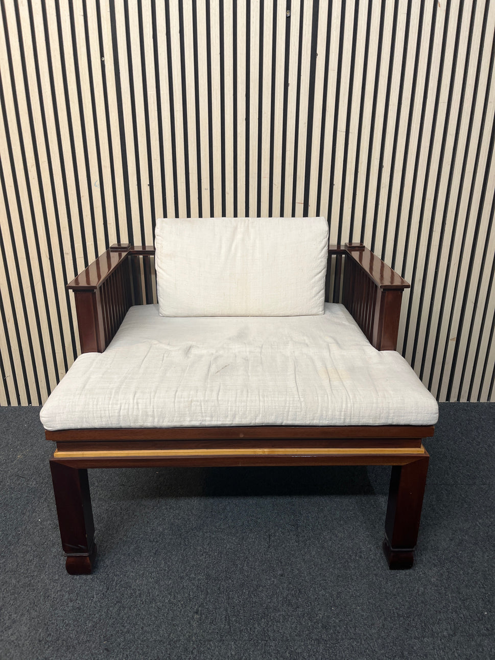 Solid wood, white cushion reception occasional armchair (W 85 cm)