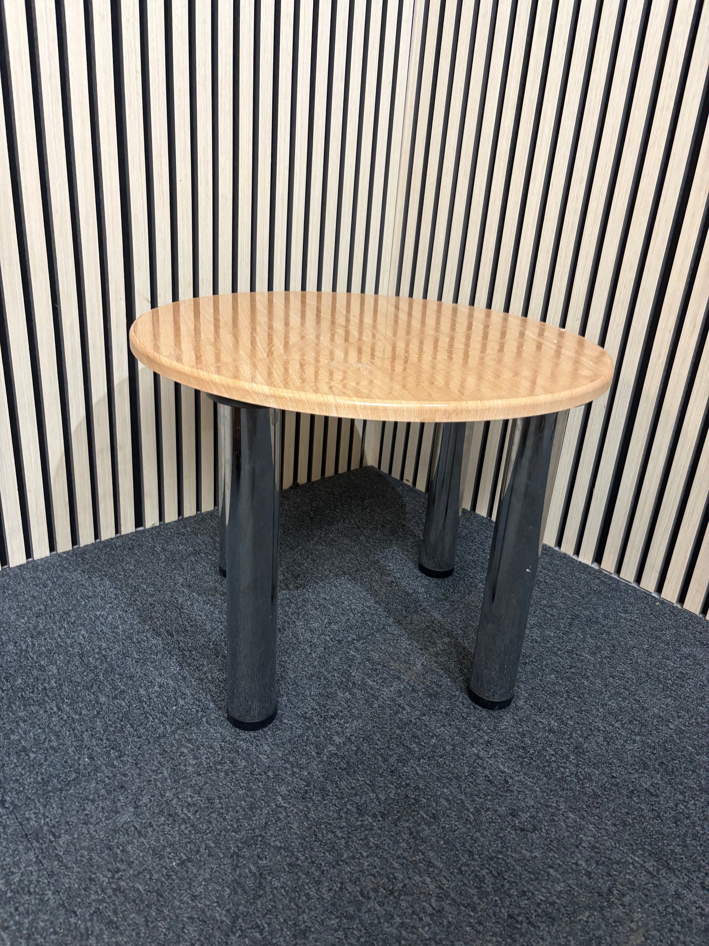 LIQUIDATED beech laminate coffee table with chrome screw in  legs for easy storage