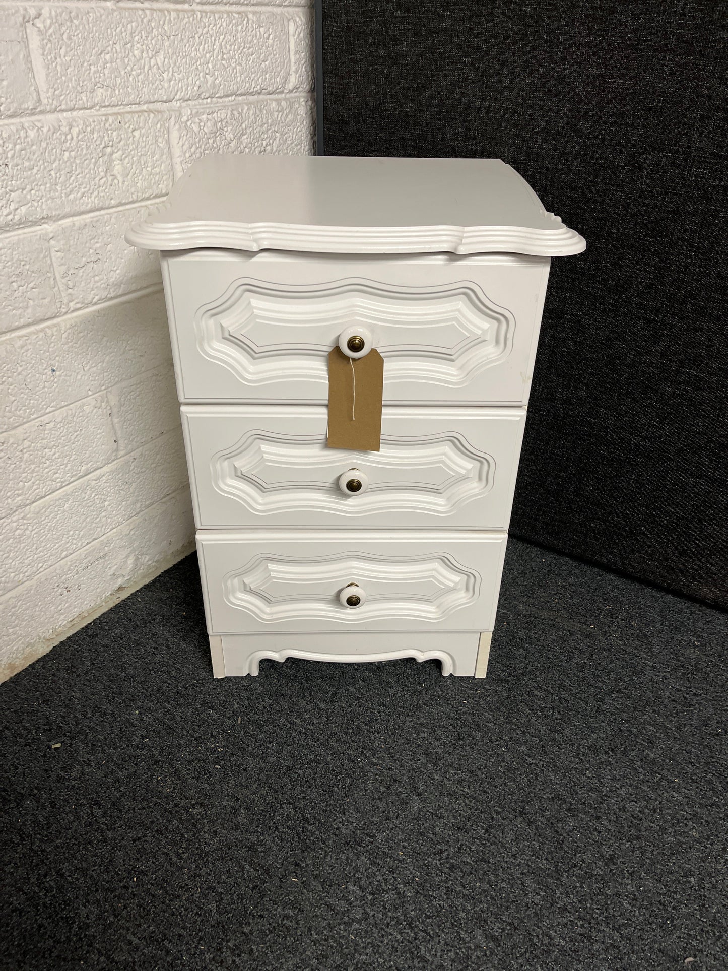 3 door white bedside locker  1225