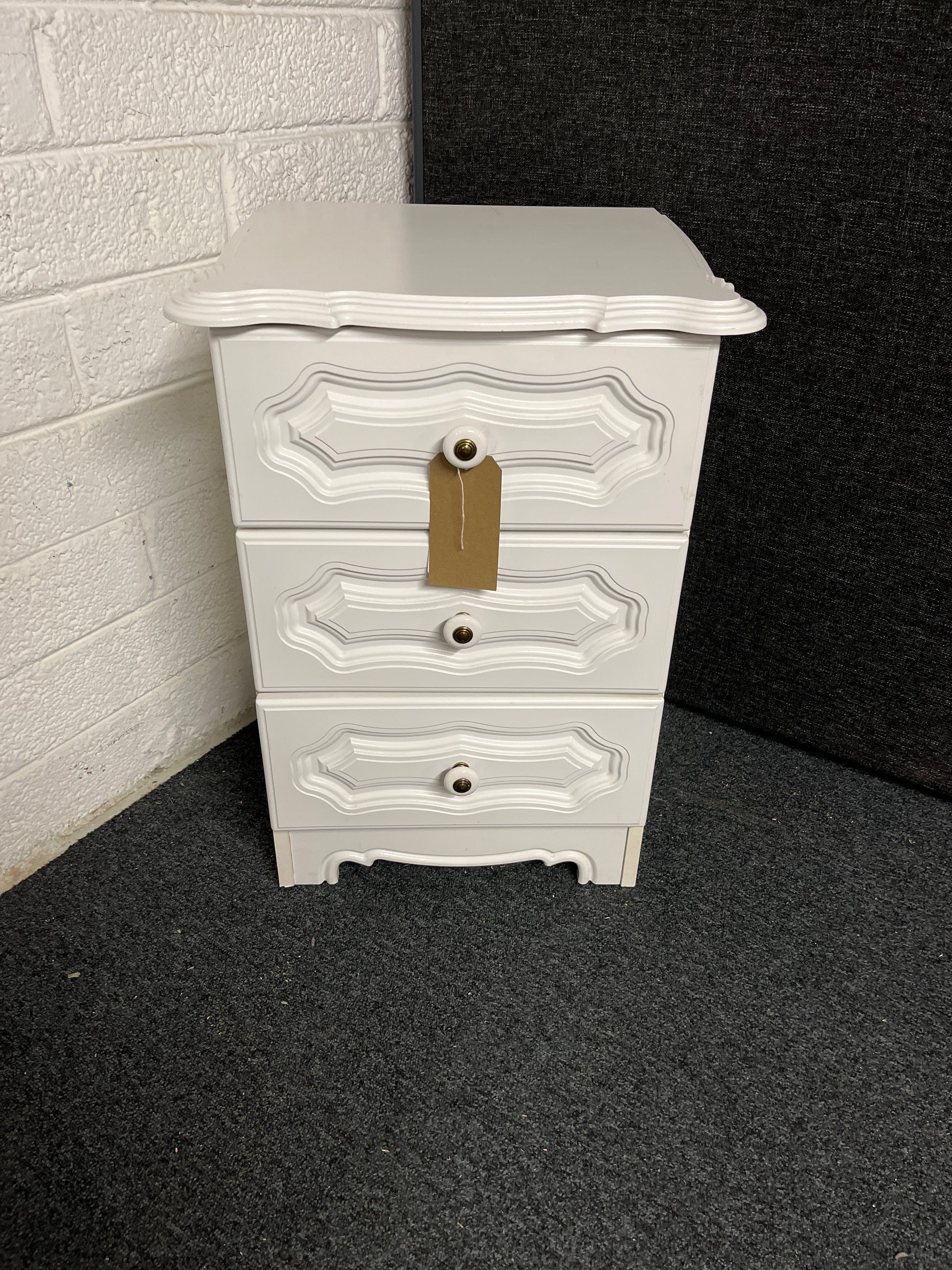 3 door white bedside locker  1225