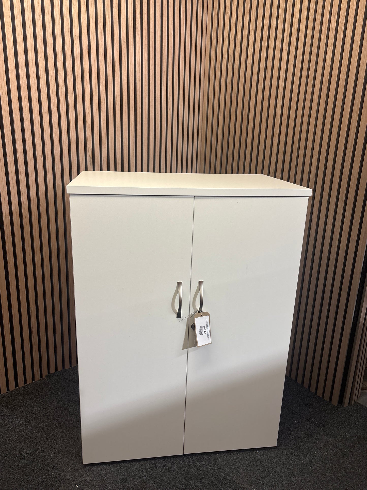 Universal 2 door storage unit in white laminate with 2 no. internal shelves and key 1090Hx470Dx800W