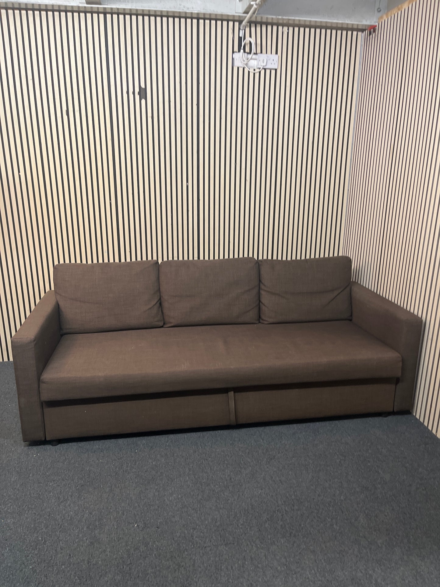 Large 3 seater Ikea brown fabric sofa bed (Width 230 cm) 43340