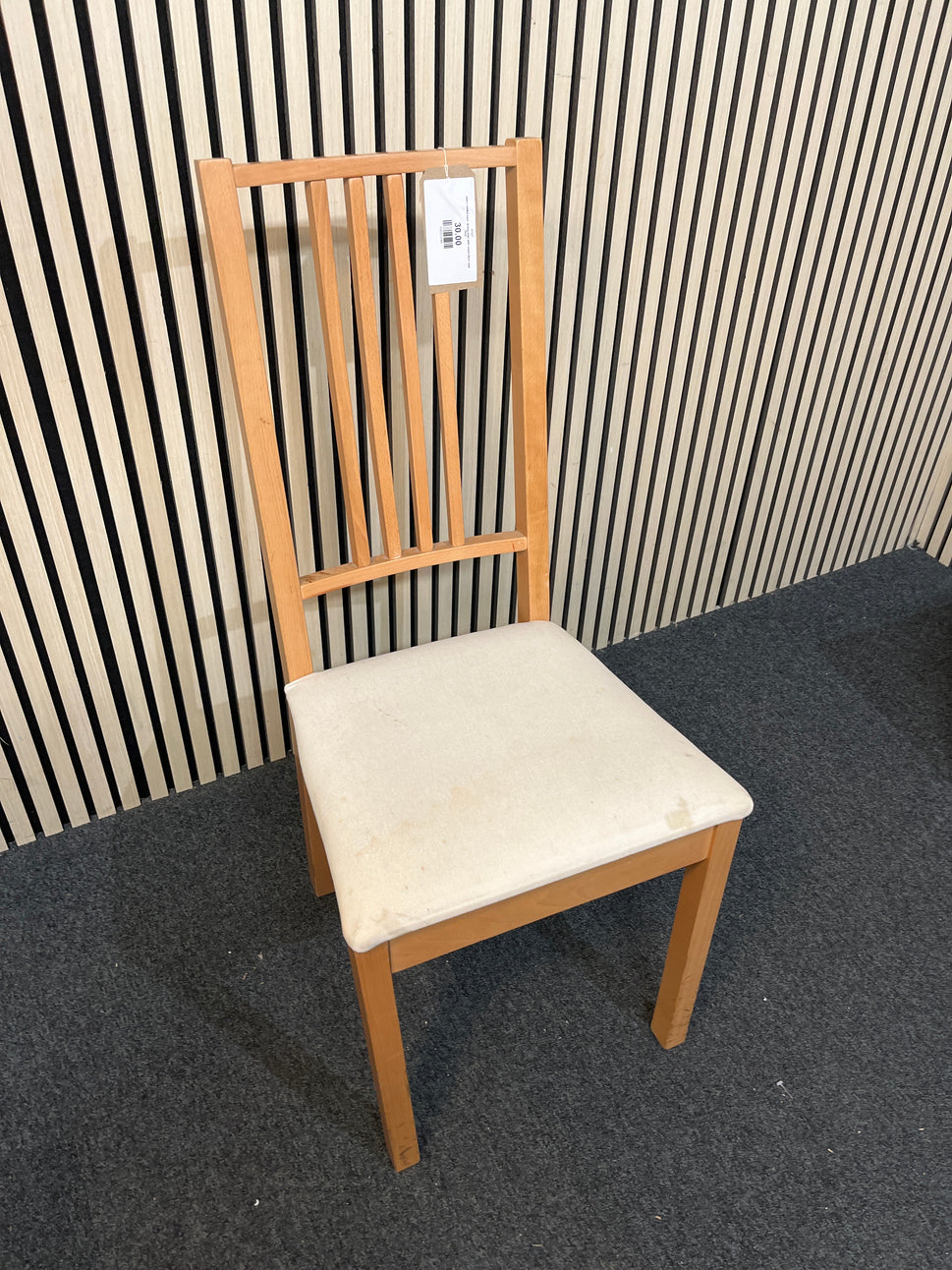 beech slatted back  dining chair with cream fabric seat 2425