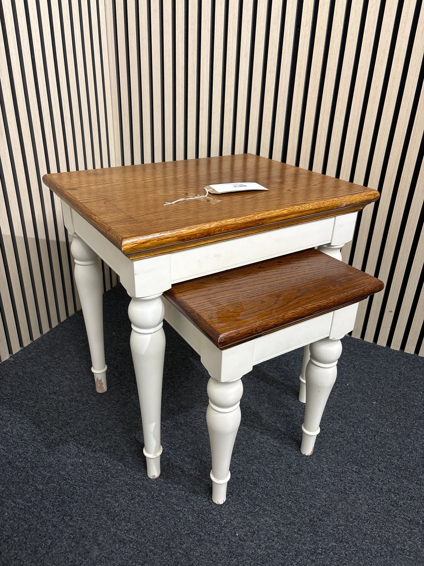 Dark wood stained and cream nest of 2 tables 3325