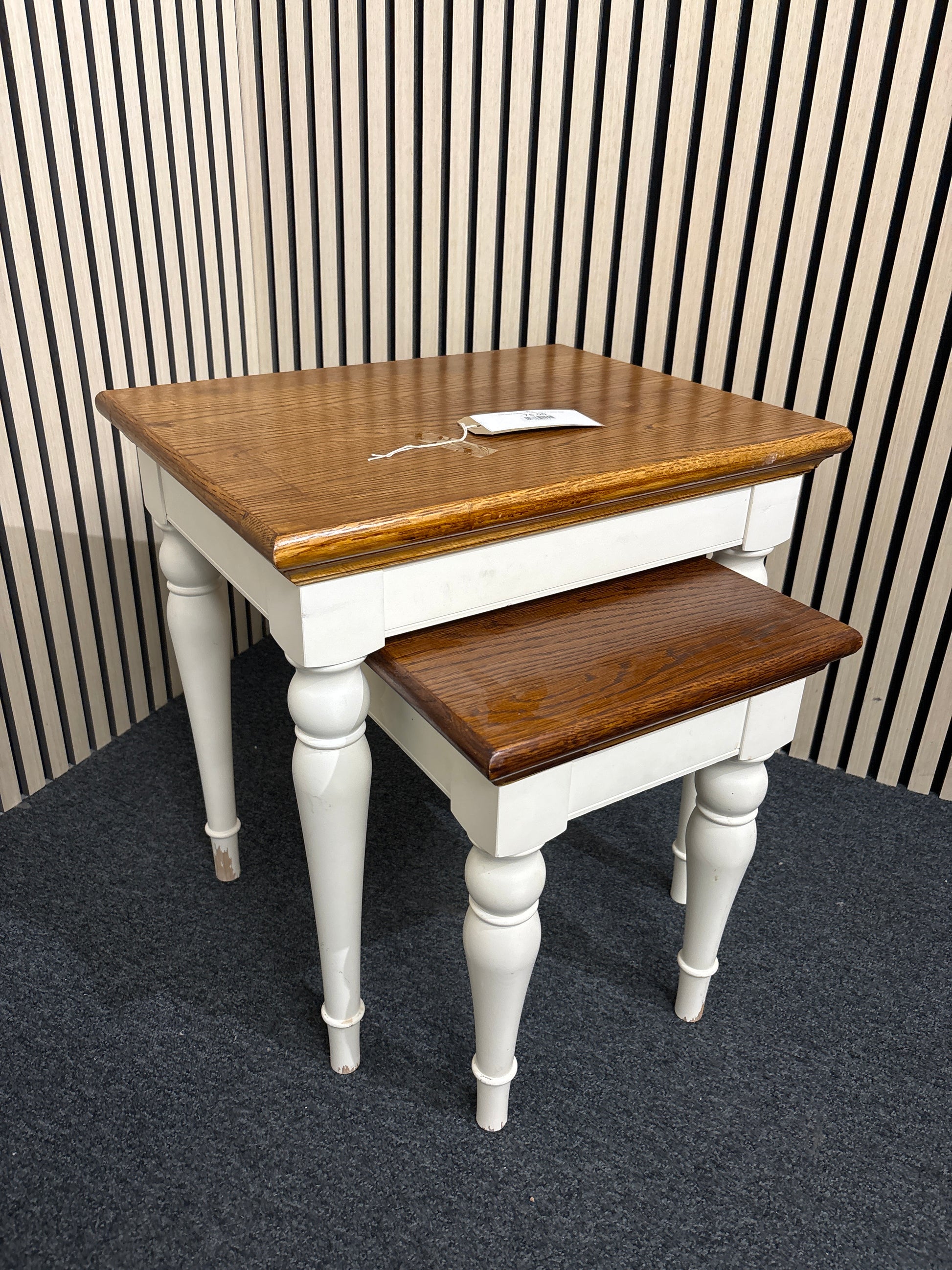 Dark wood stained and cream nest of 2 tables 3325