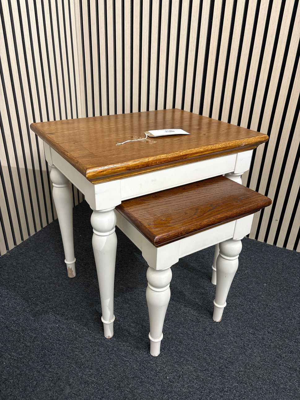 Dark wood stained and cream nest of 2 tables 3325