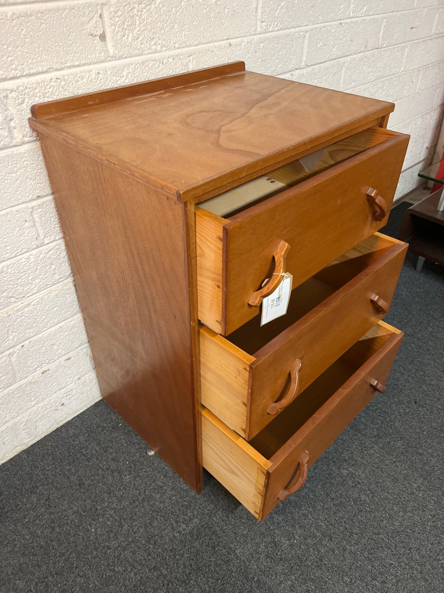 Pine 3 drawer chest of drawers with diagonal handles 3225